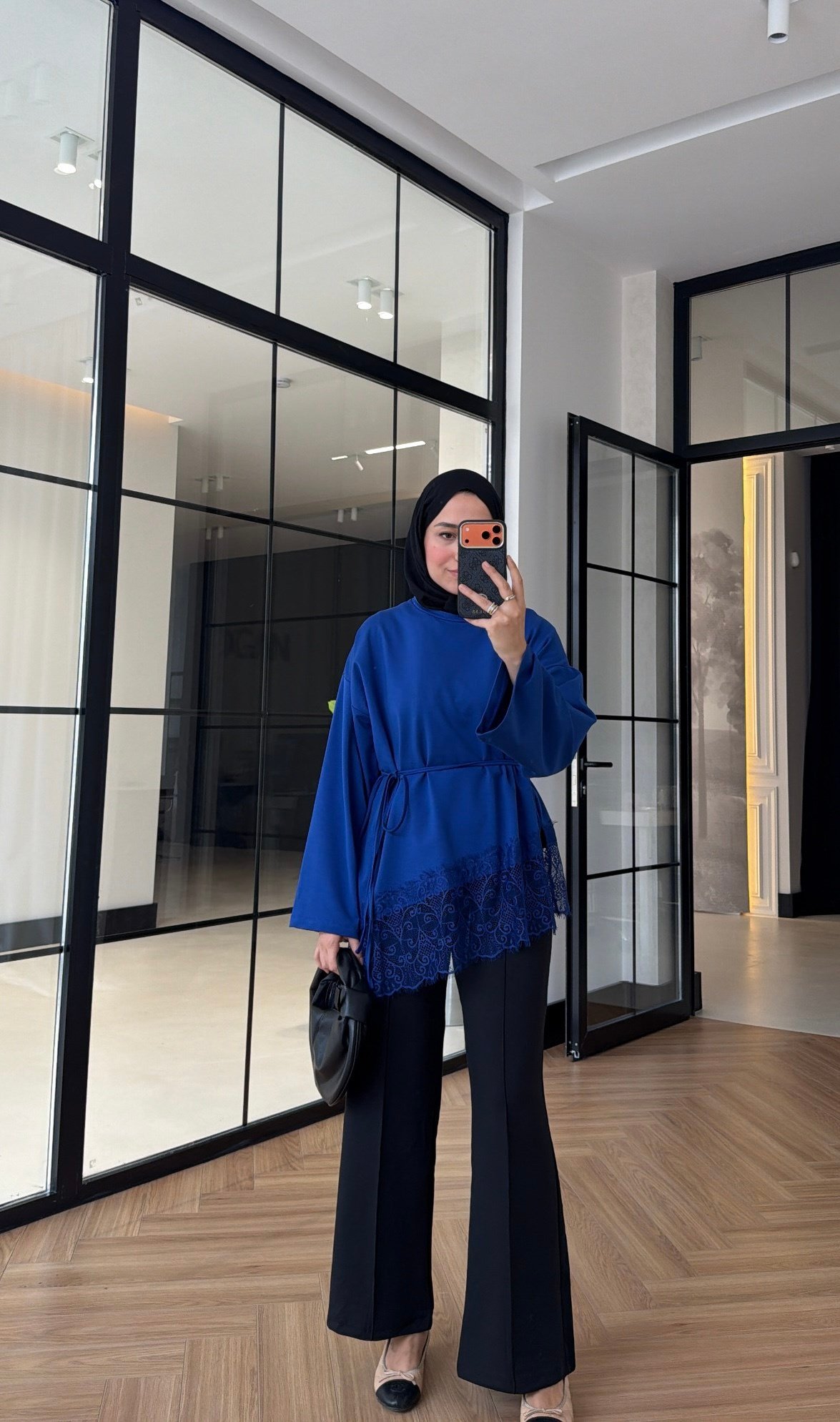 Premium Dantelli Oversıze Sweat Saks Mavisi