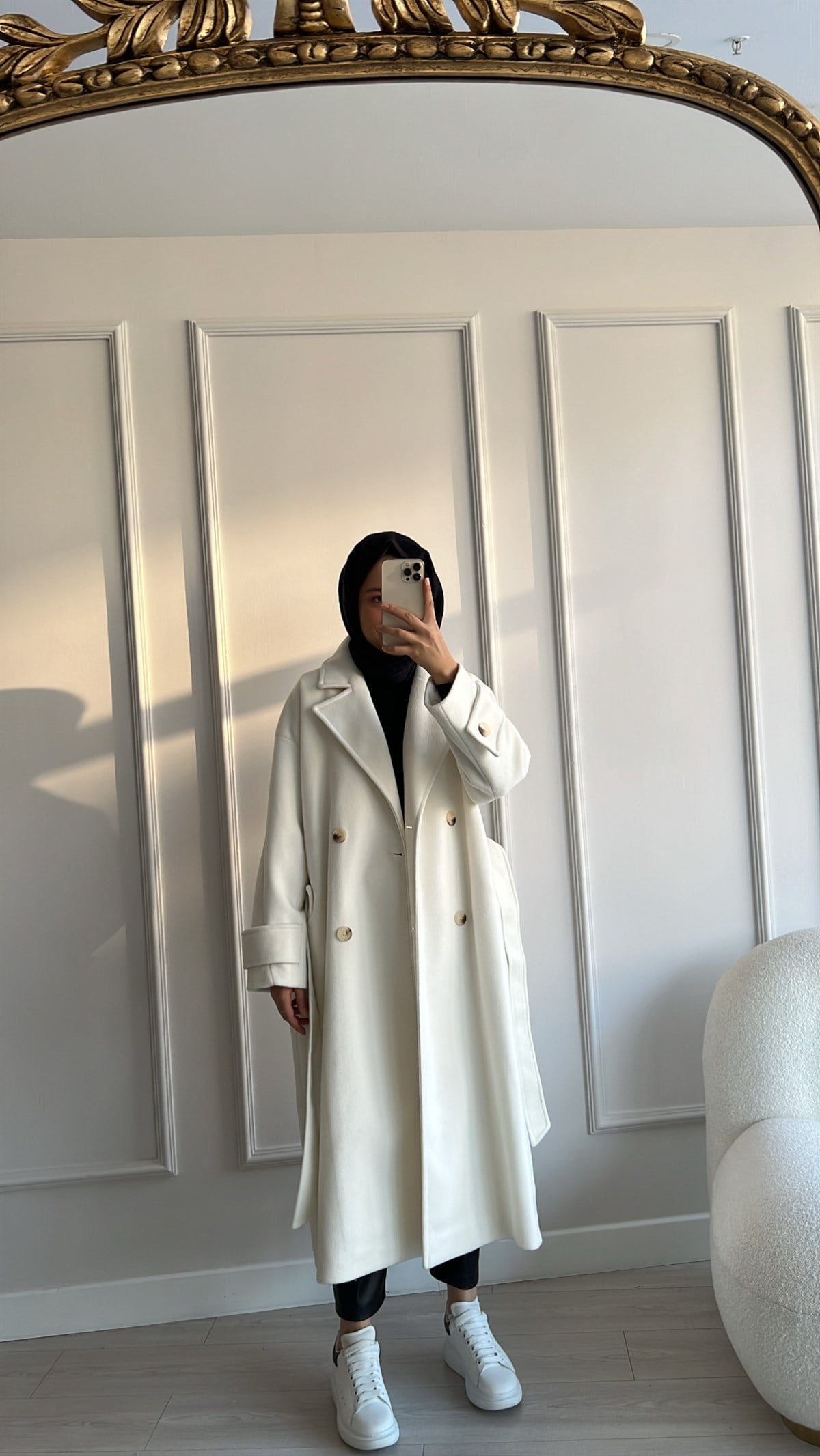 Premium Kalite Yün Kaban - Ekru