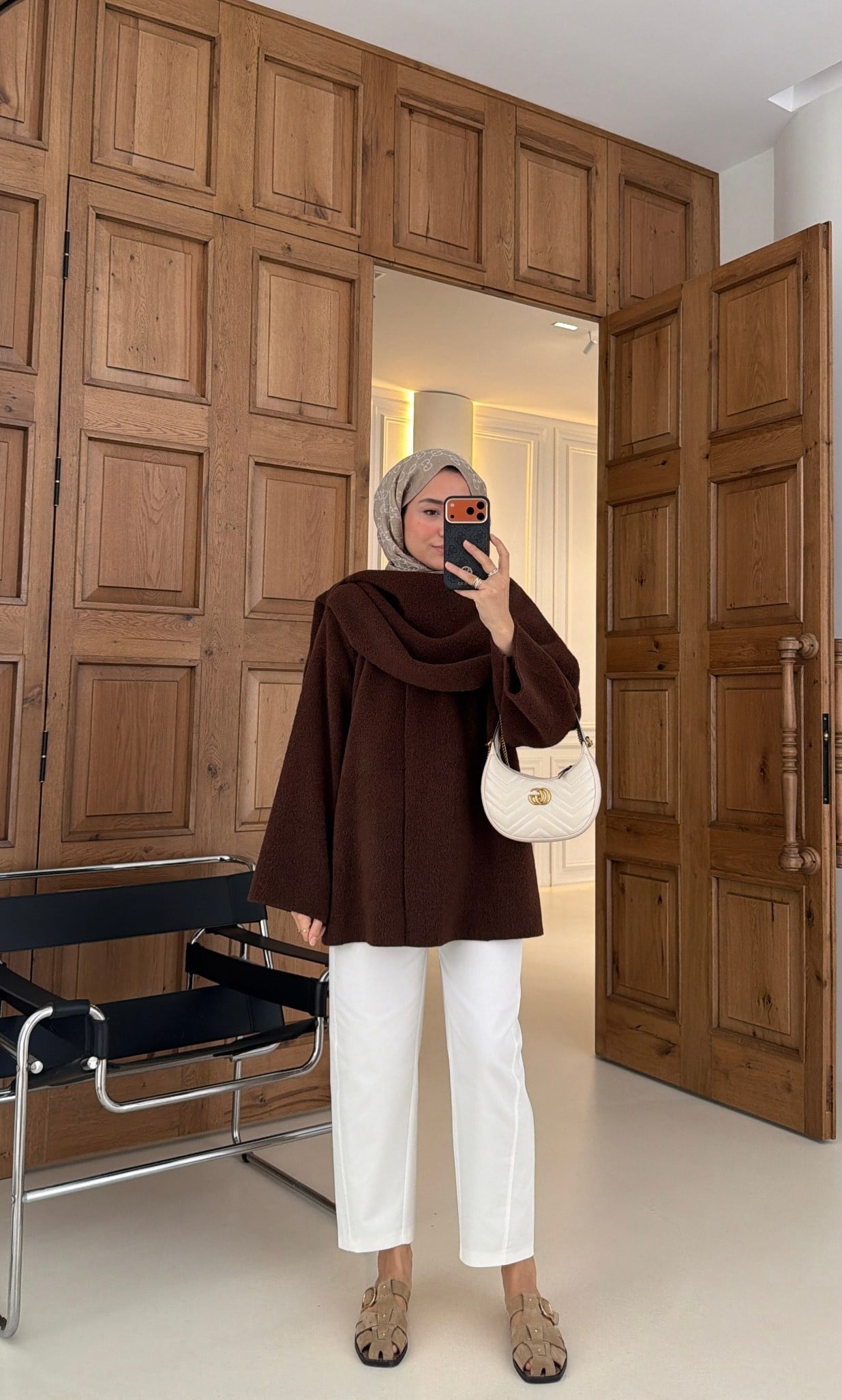 Premium Mira Atkı Detaylı Kaban Kahve