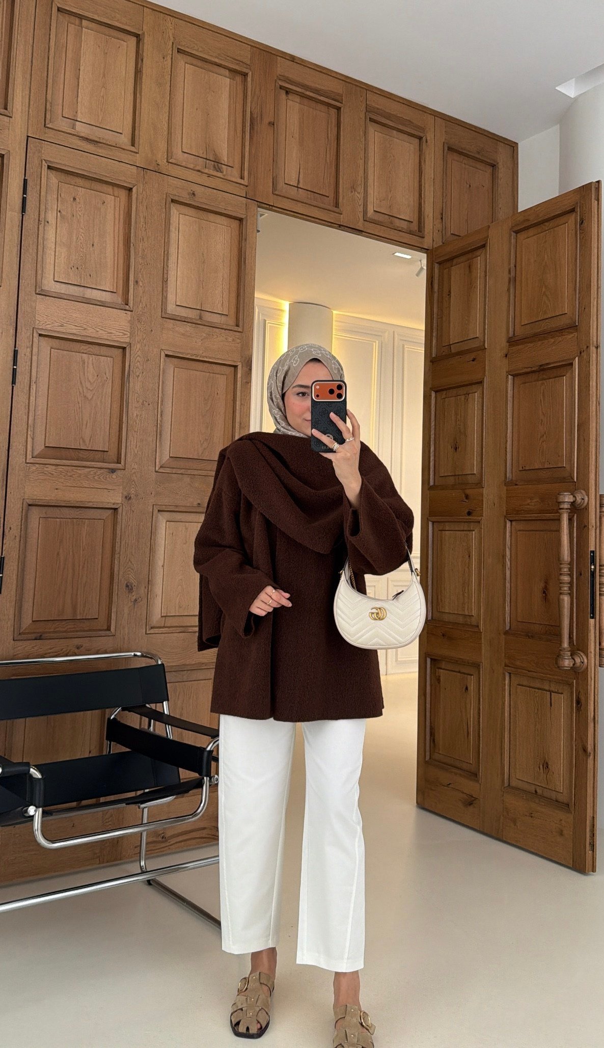 Premium Mira Atkı Detaylı Kaban Kahve