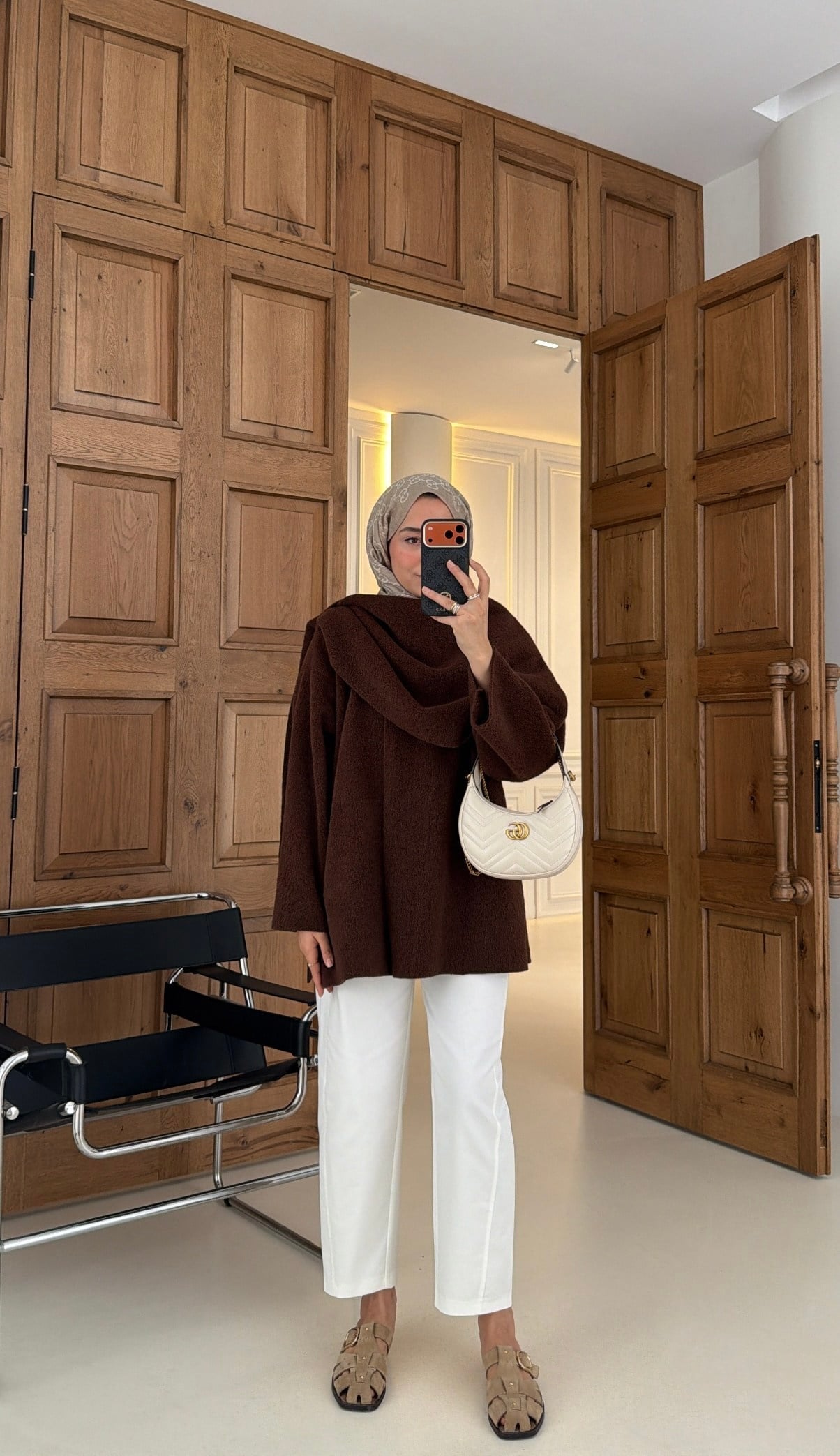 Premium Mira Atkı Detaylı Kaban Kahve