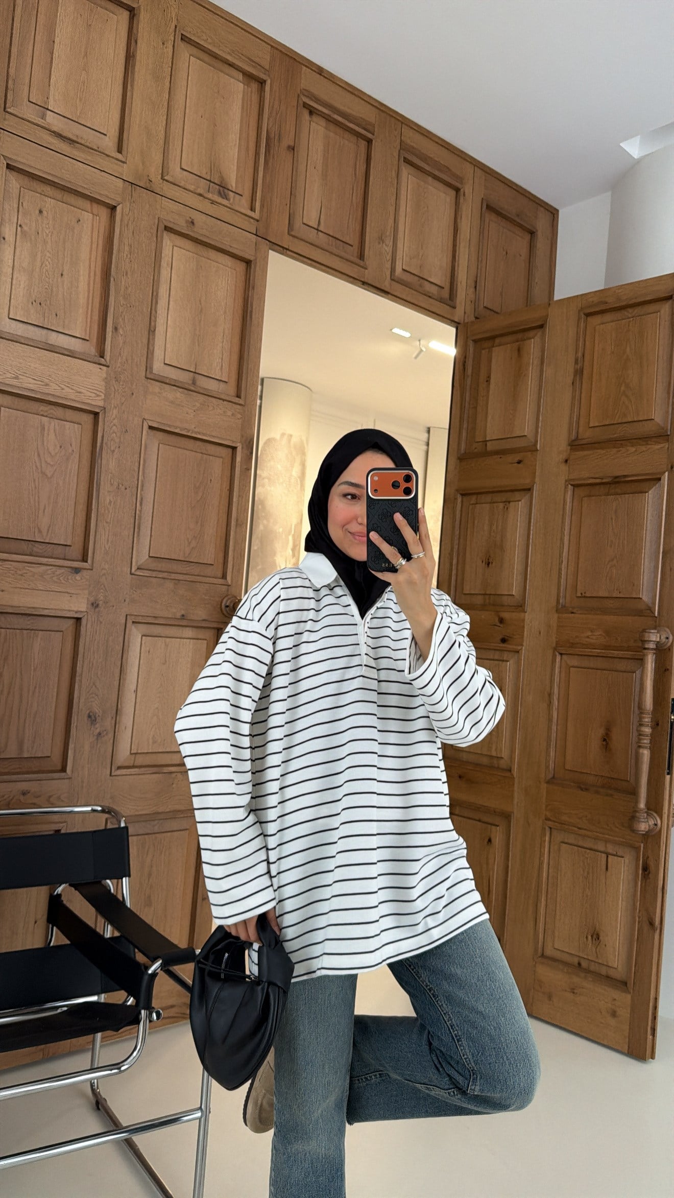 Premium Oversize Çizgili Basic  Sweat 