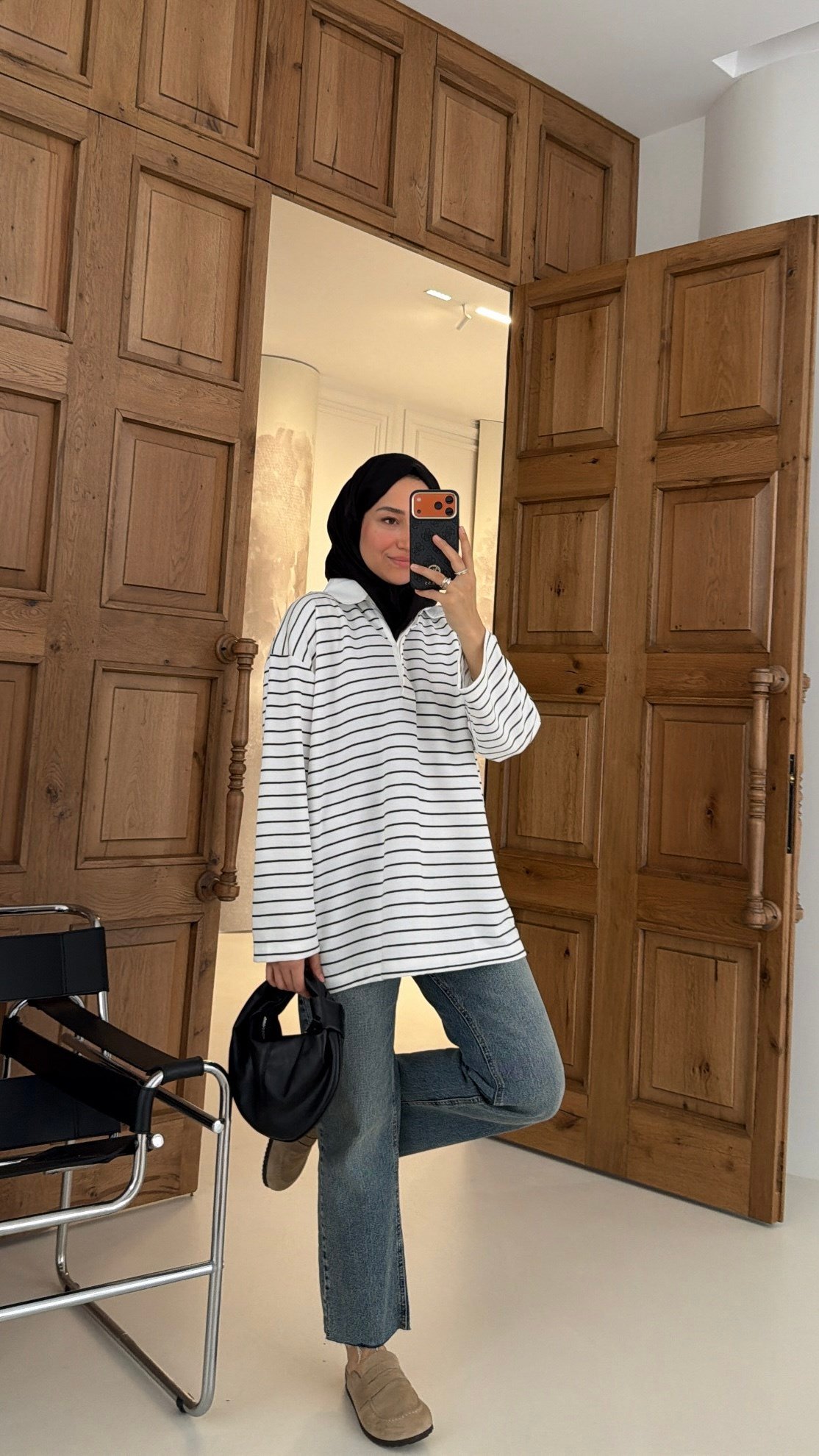 Premium Oversize Çizgili Basic  Sweat 