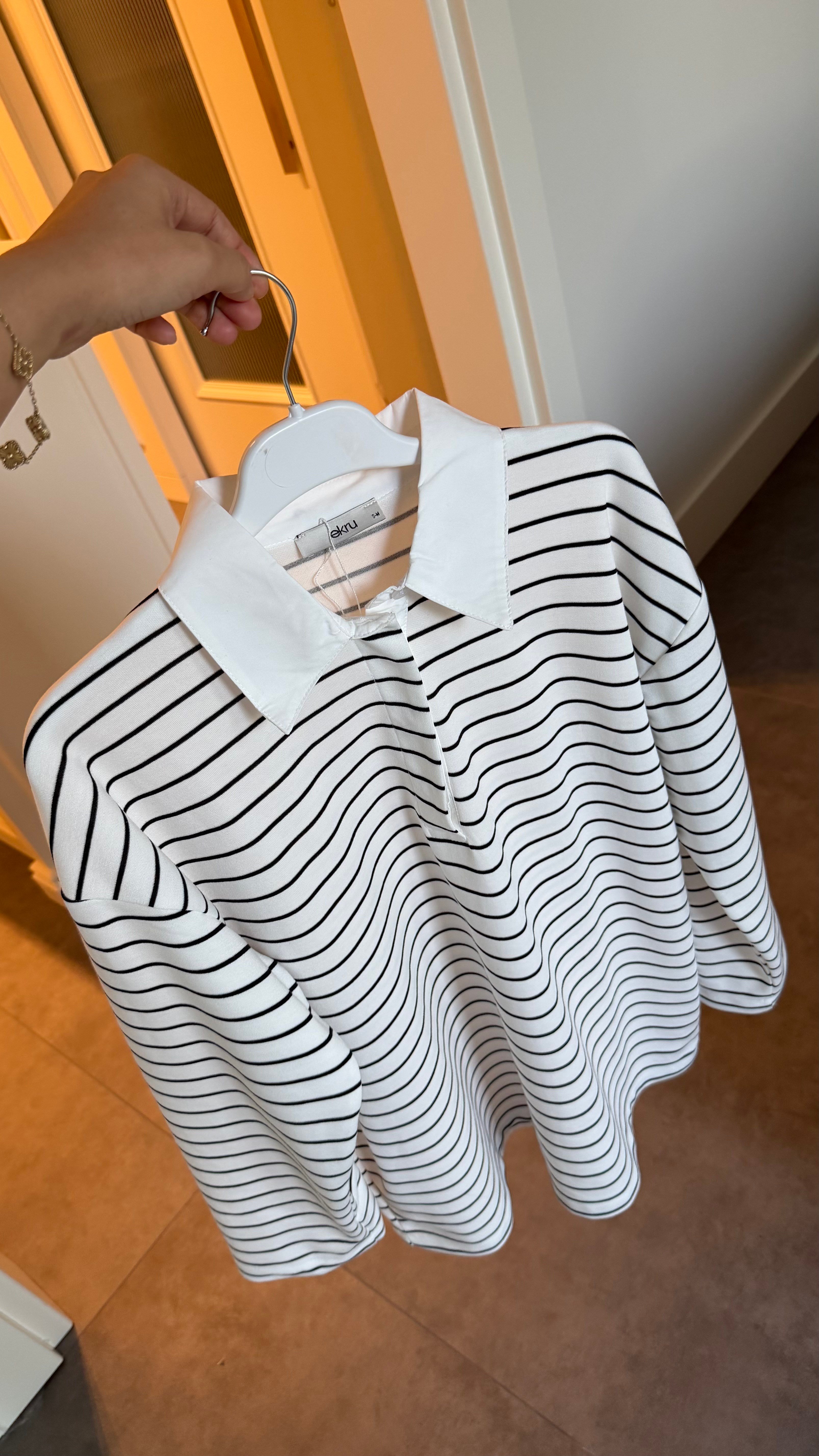 Premium Oversize Çizgili Basic  Sweat 