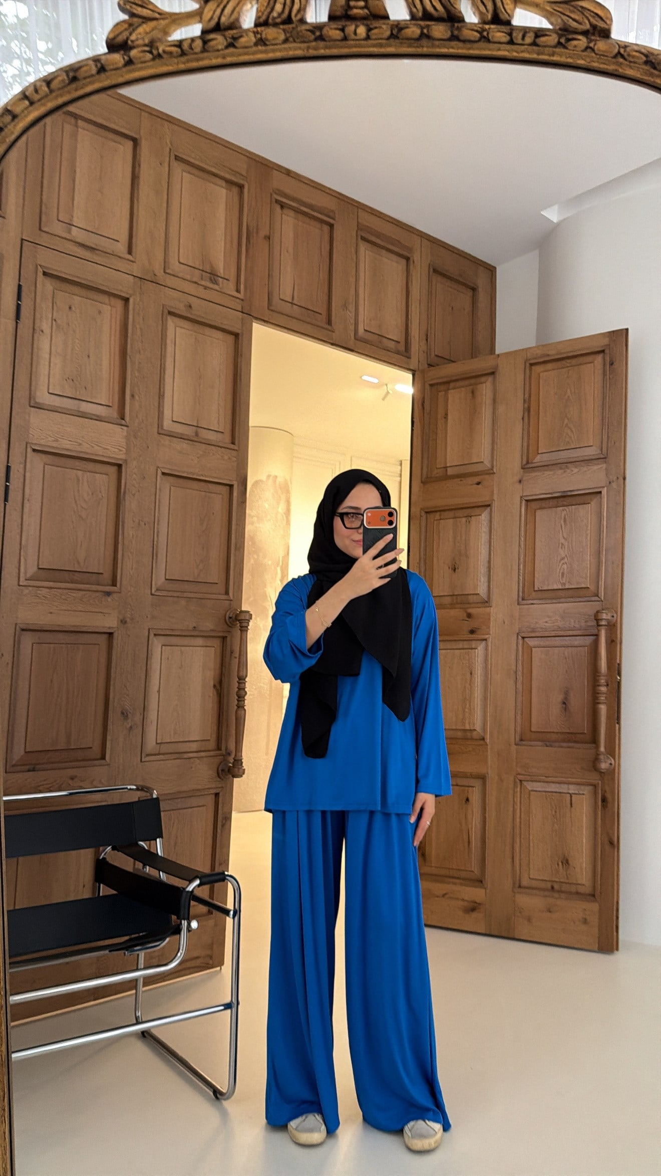 Premium Pileli Oysh Takım Saks Mavisi