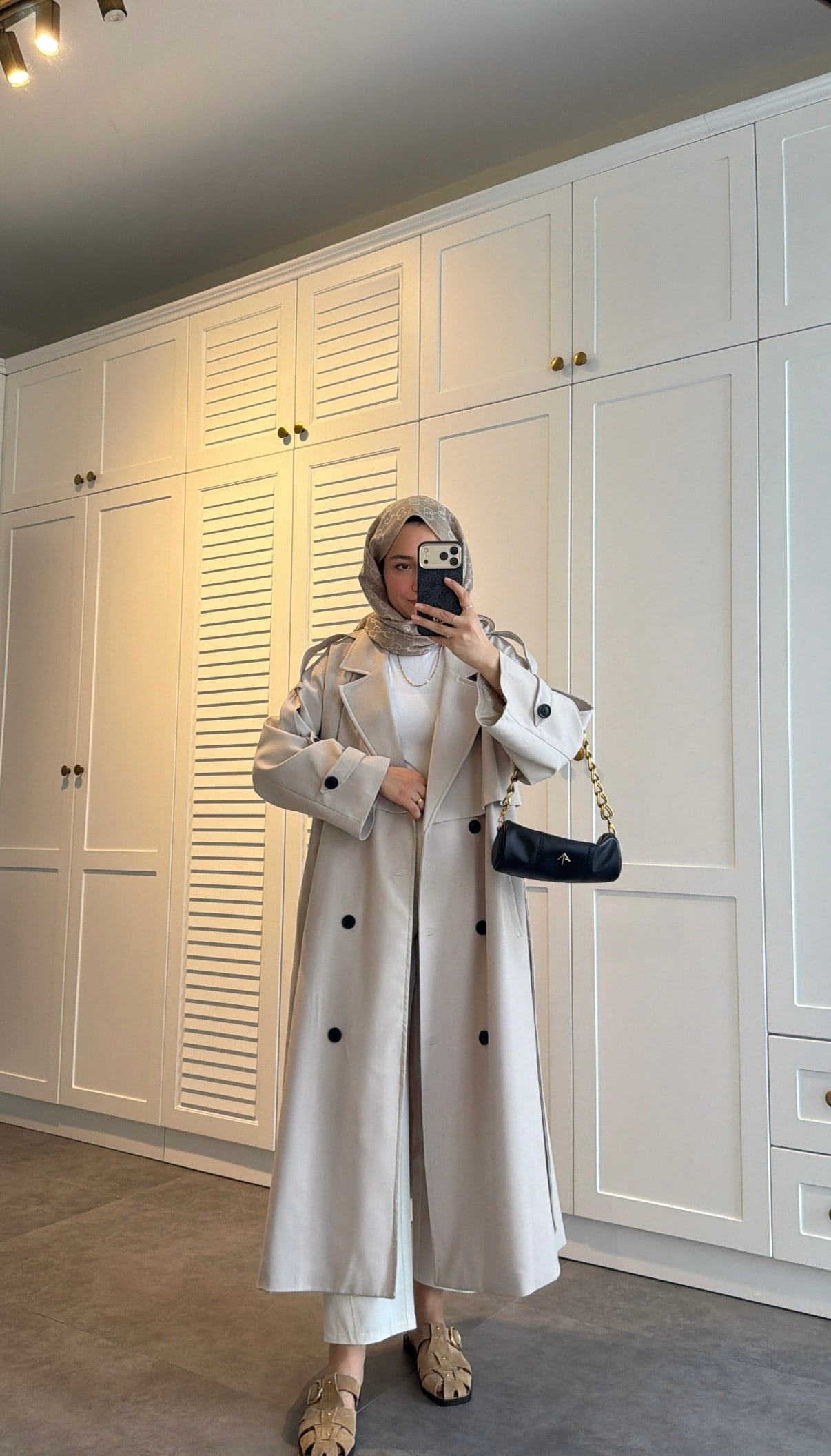 Premium Poleviskon Uzun Oversize Trençkot Taş