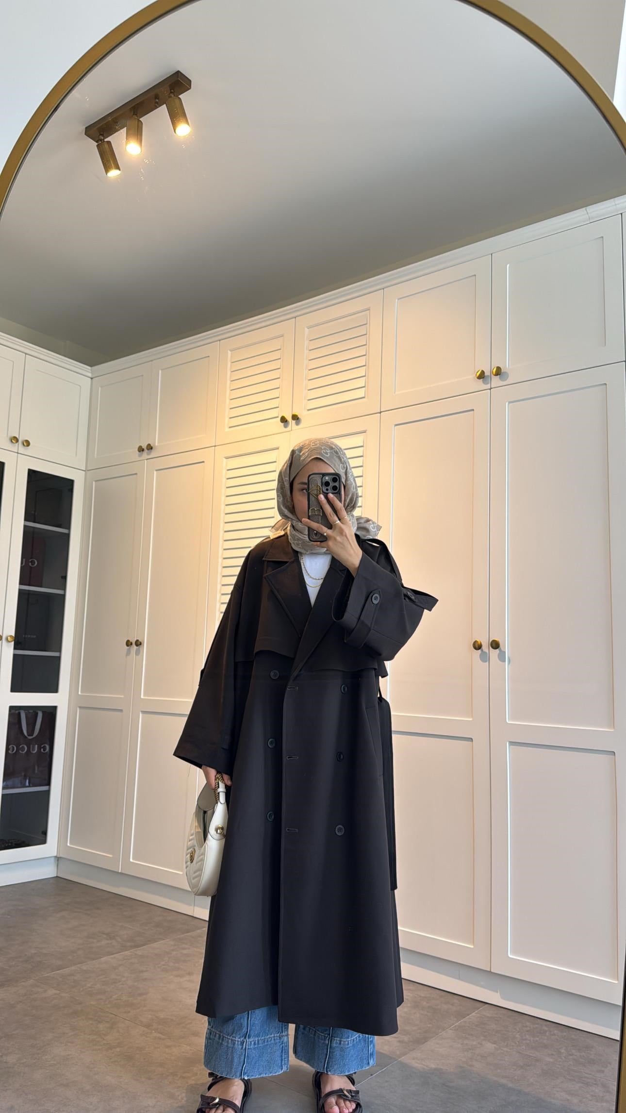 Premium poleviskon Uzun Oversize Trençkot Acı Kahve