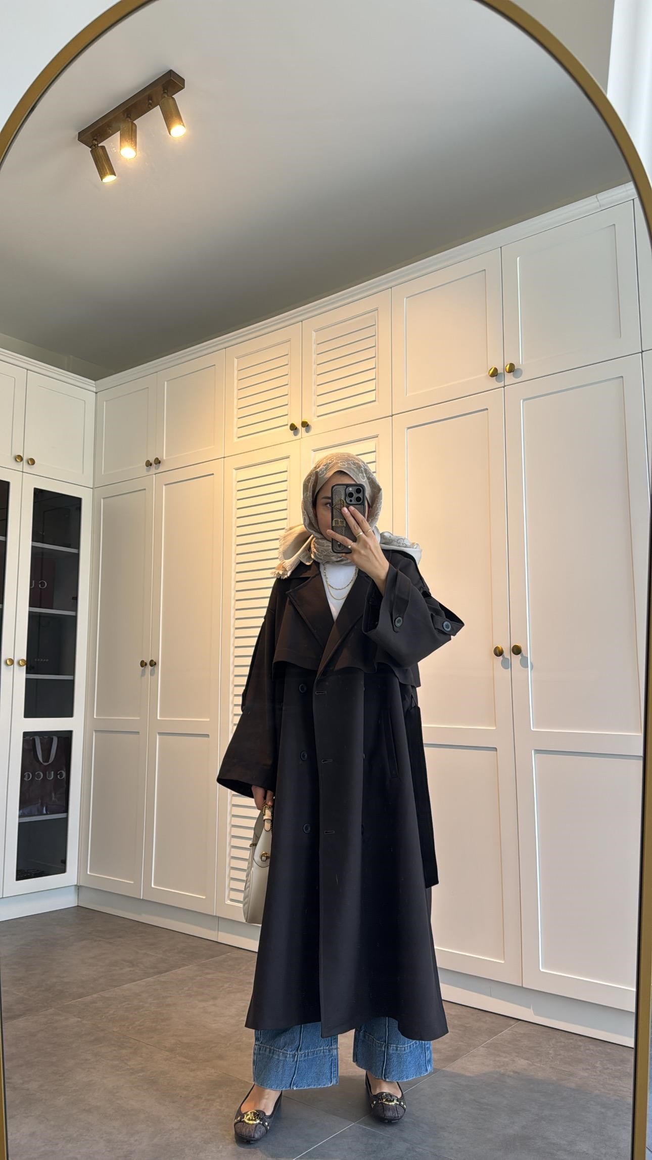 Premium poleviskon Uzun Oversize Trençkot Acı Kahve