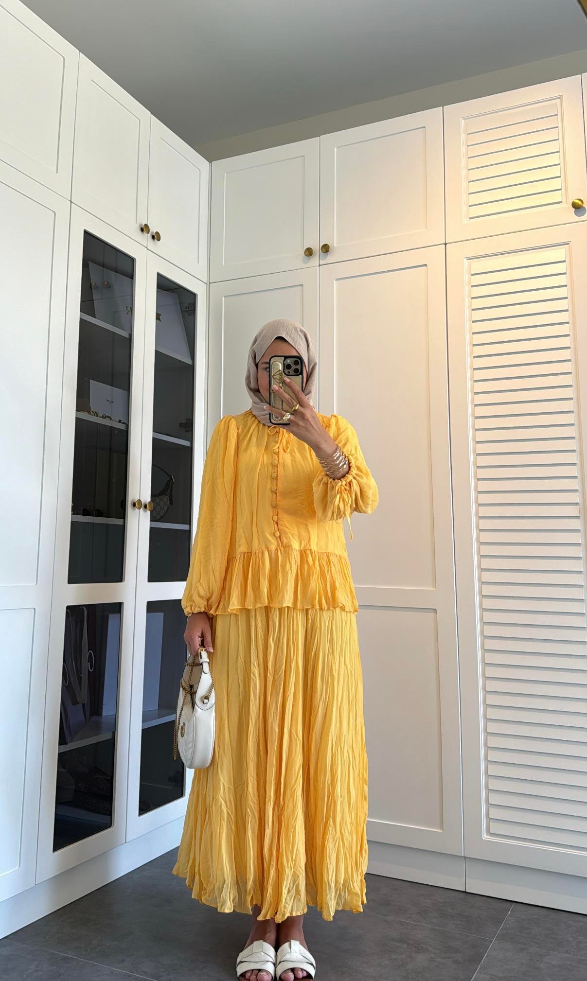 Premium Şifon Takım Butter Yellow