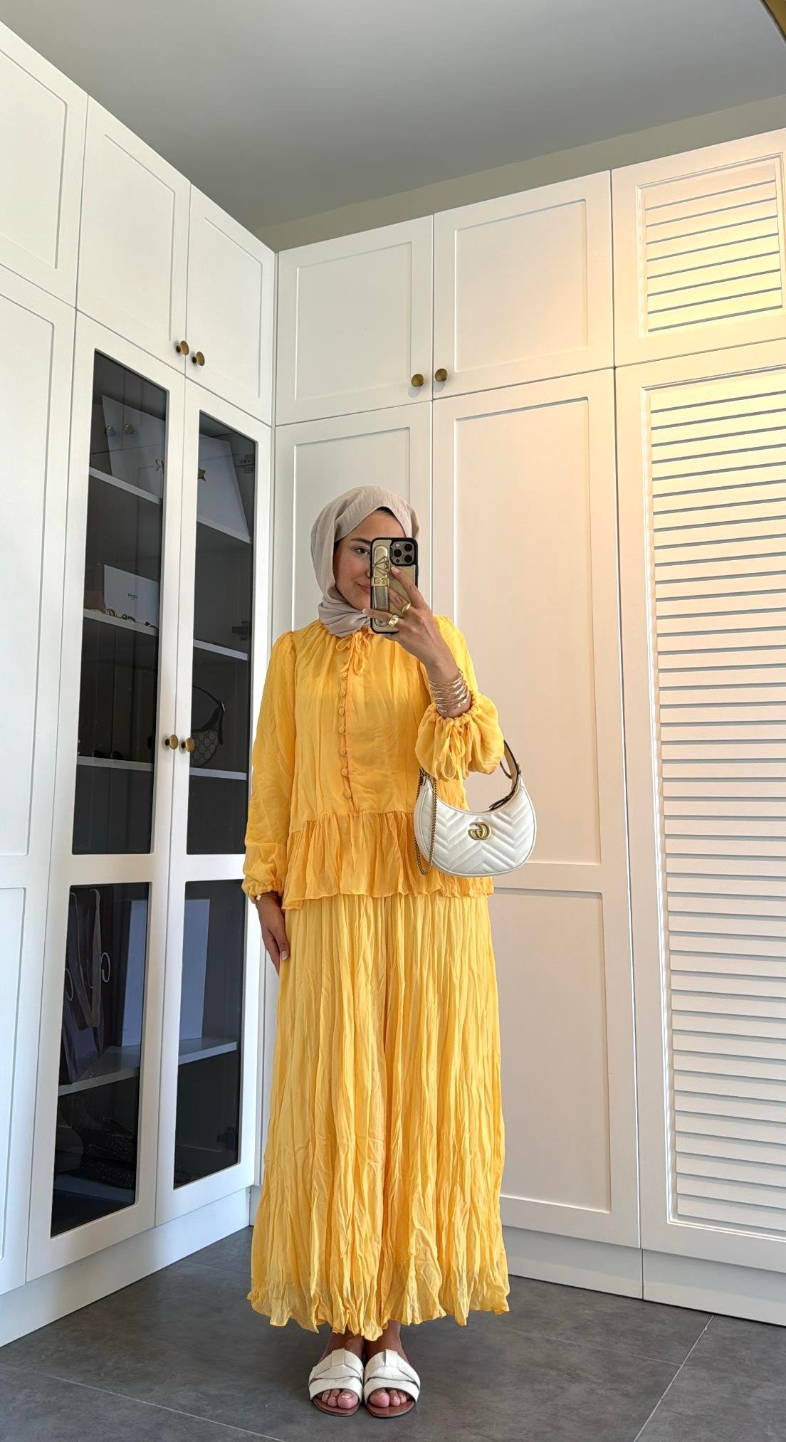Premium Şifon Takım Butter Yellow