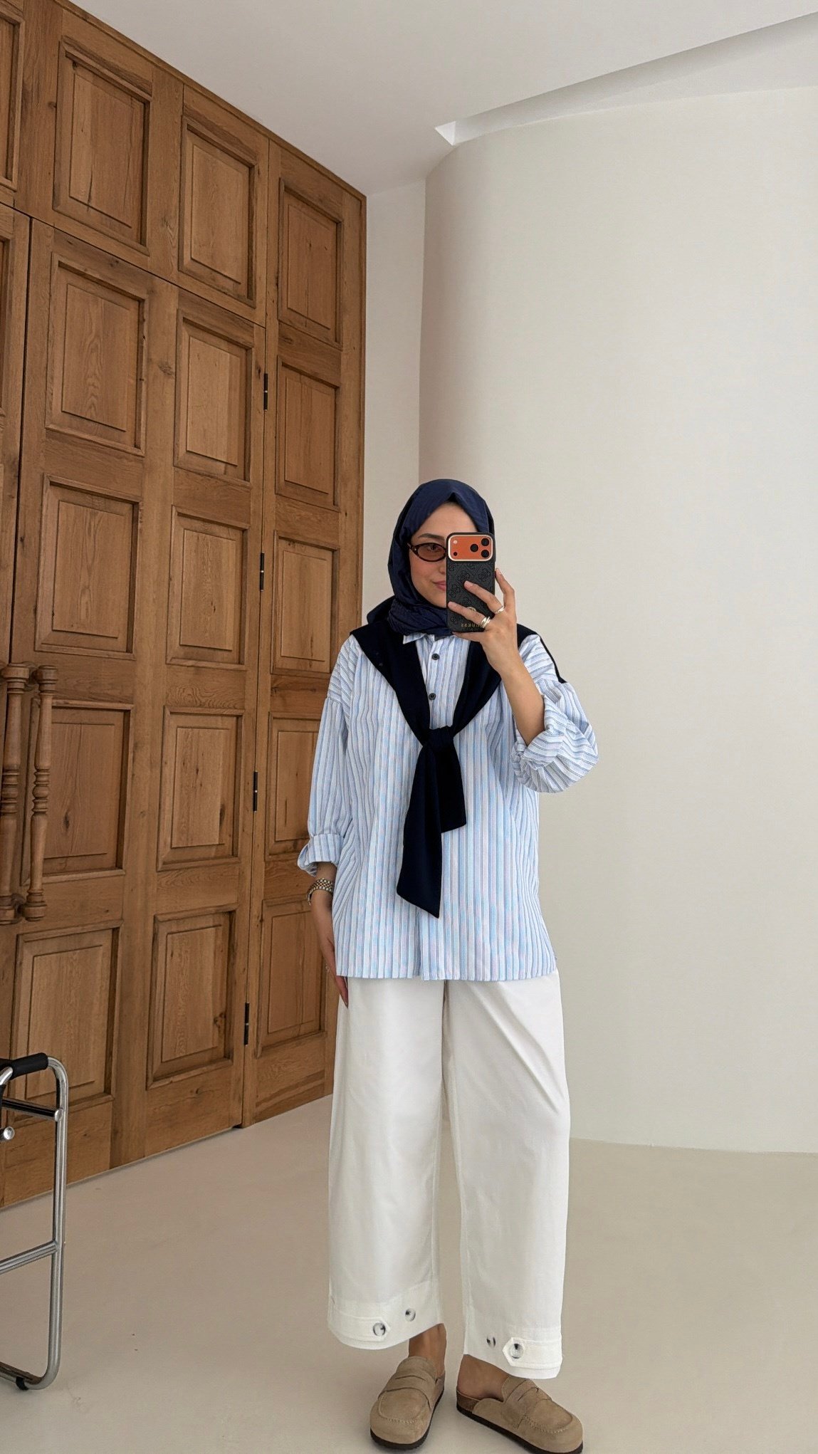 Şal Bağlamalı Çizgili Gömlek Mavi