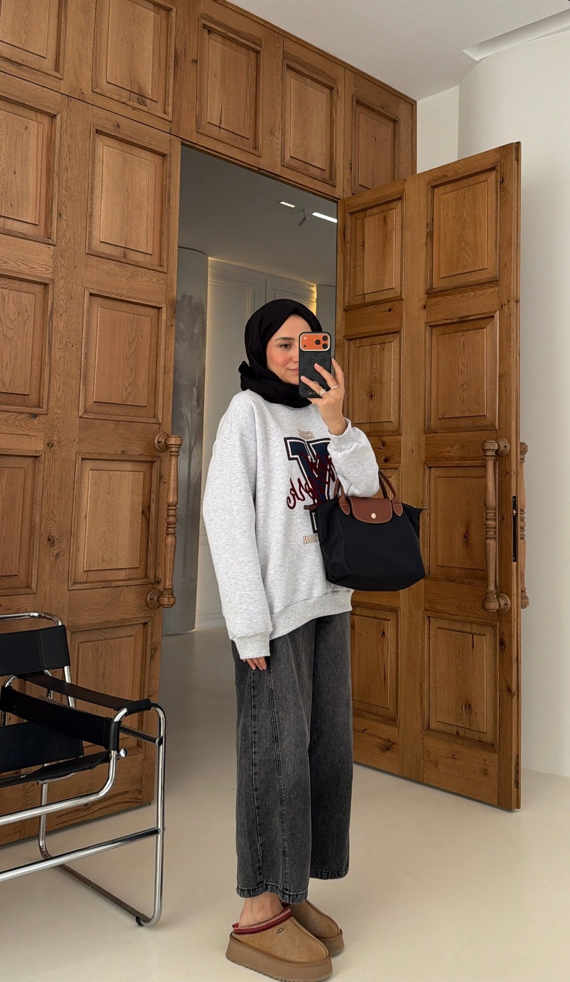 Şardonlu Oversize Sweat Gri