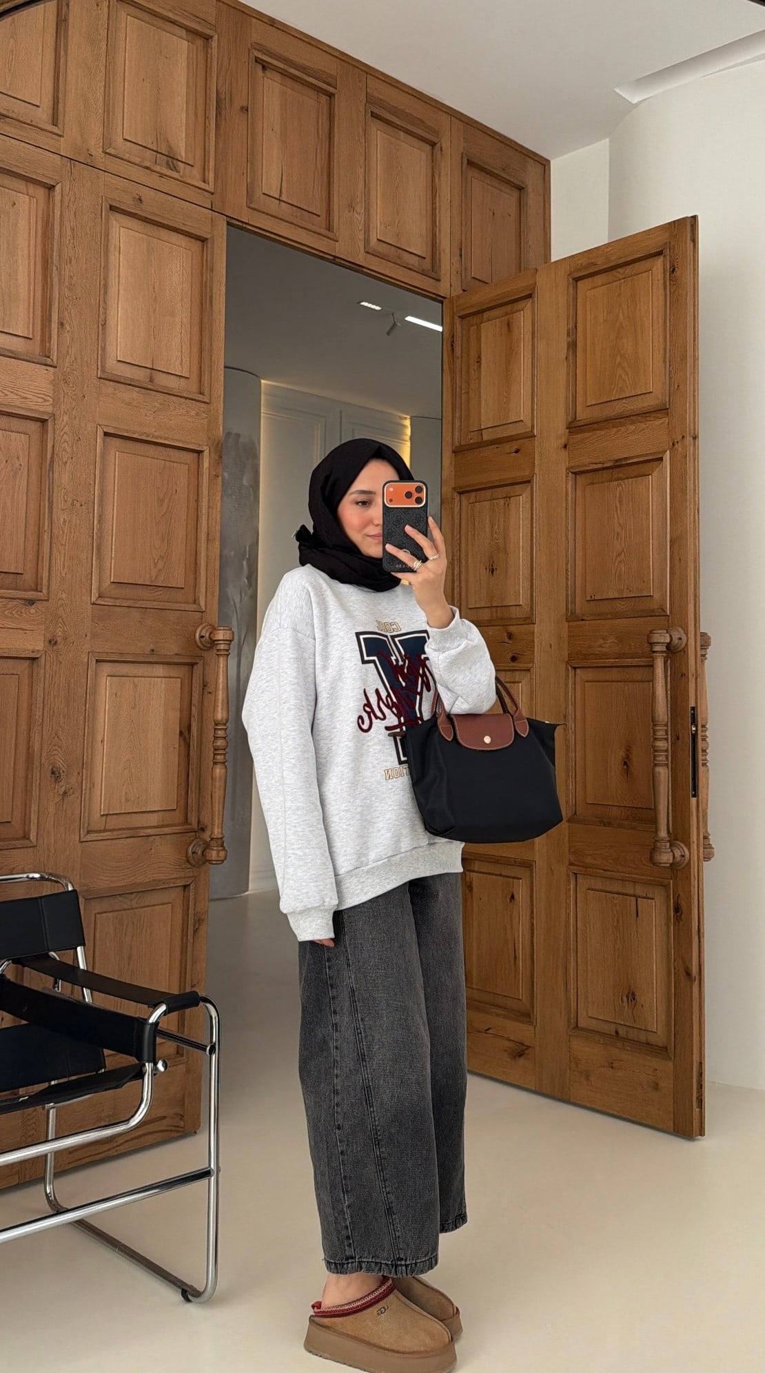 Şardonlu Oversize Sweat Gri