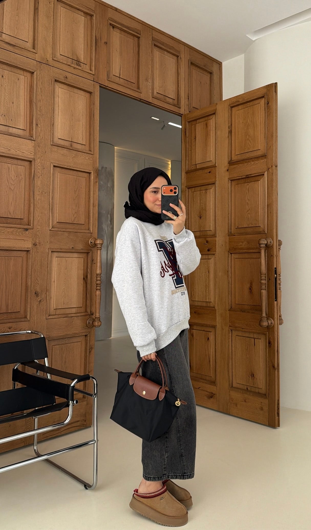 Şardonlu Oversize Sweat Gri