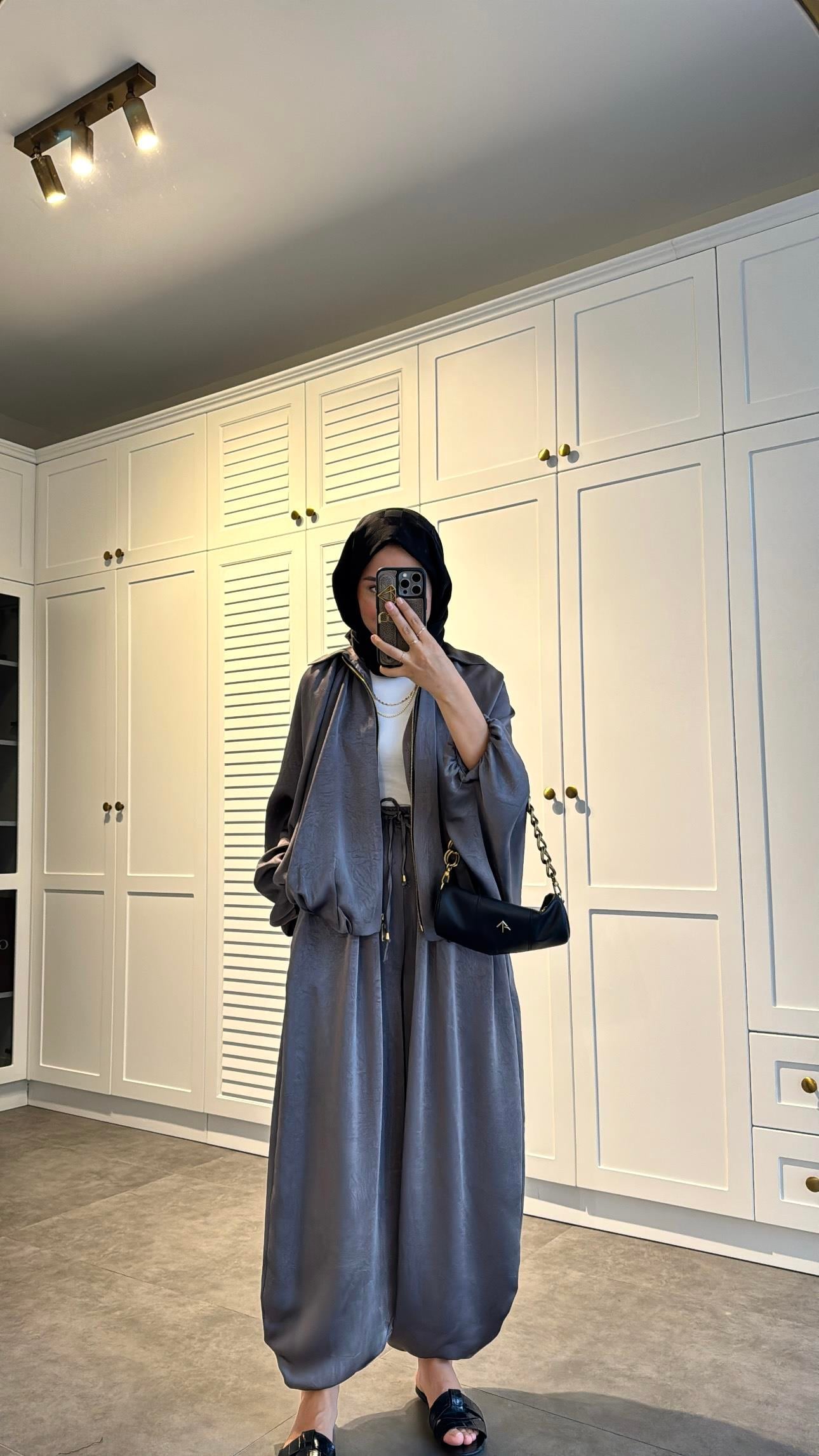 Saten Bomber Ceket Pantolon Takım