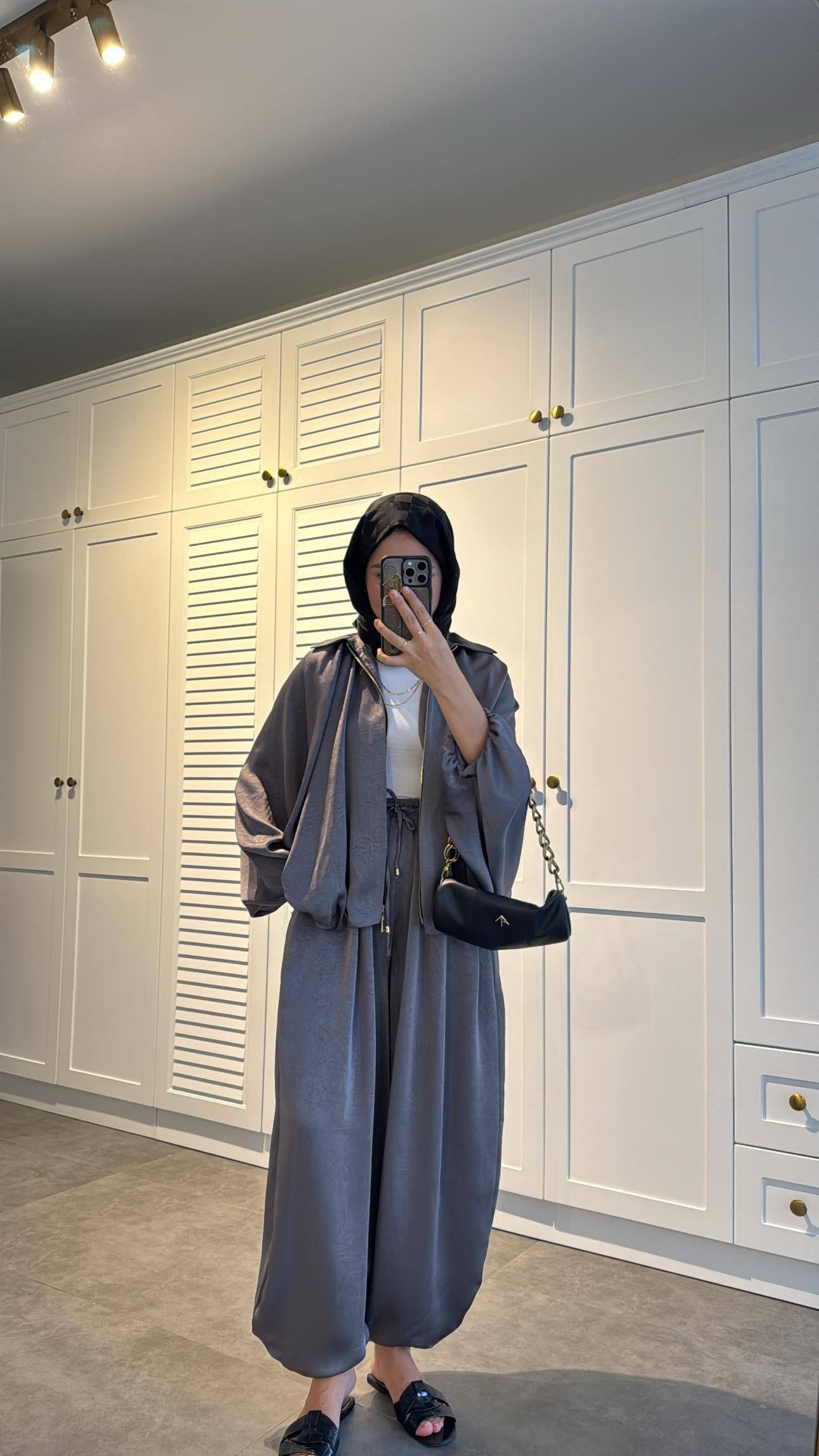 Saten Bomber Ceket Pantolon Takım