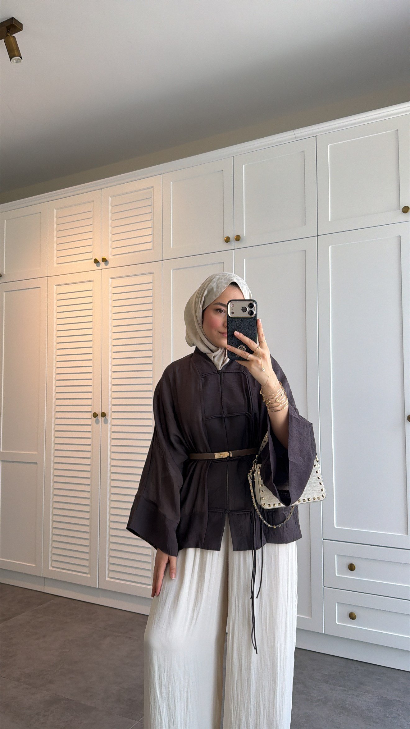 Sedef Tül Premium Kimono  Kahve