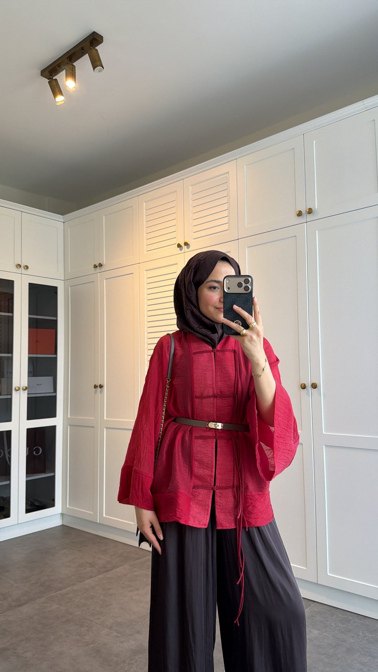 Sedef Tül Premium Kimono Kırmızı