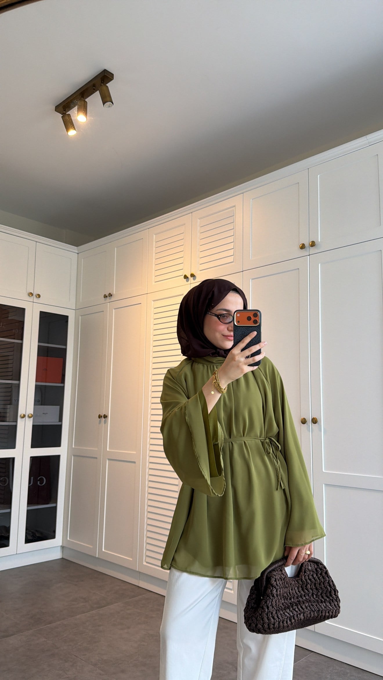 Şifon Dökümlü Bluz Olive