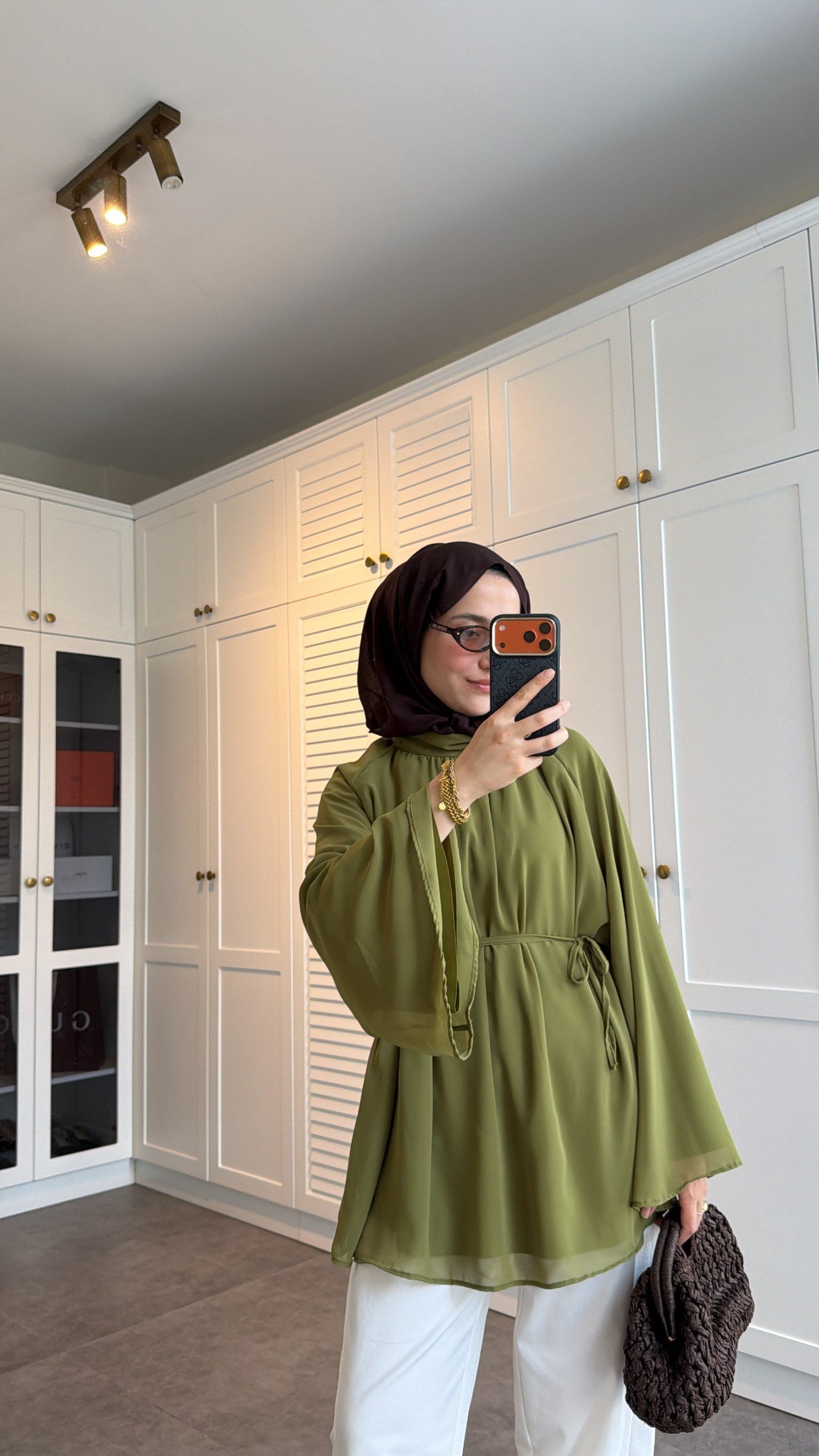 Şifon Dökümlü Bluz Olive
