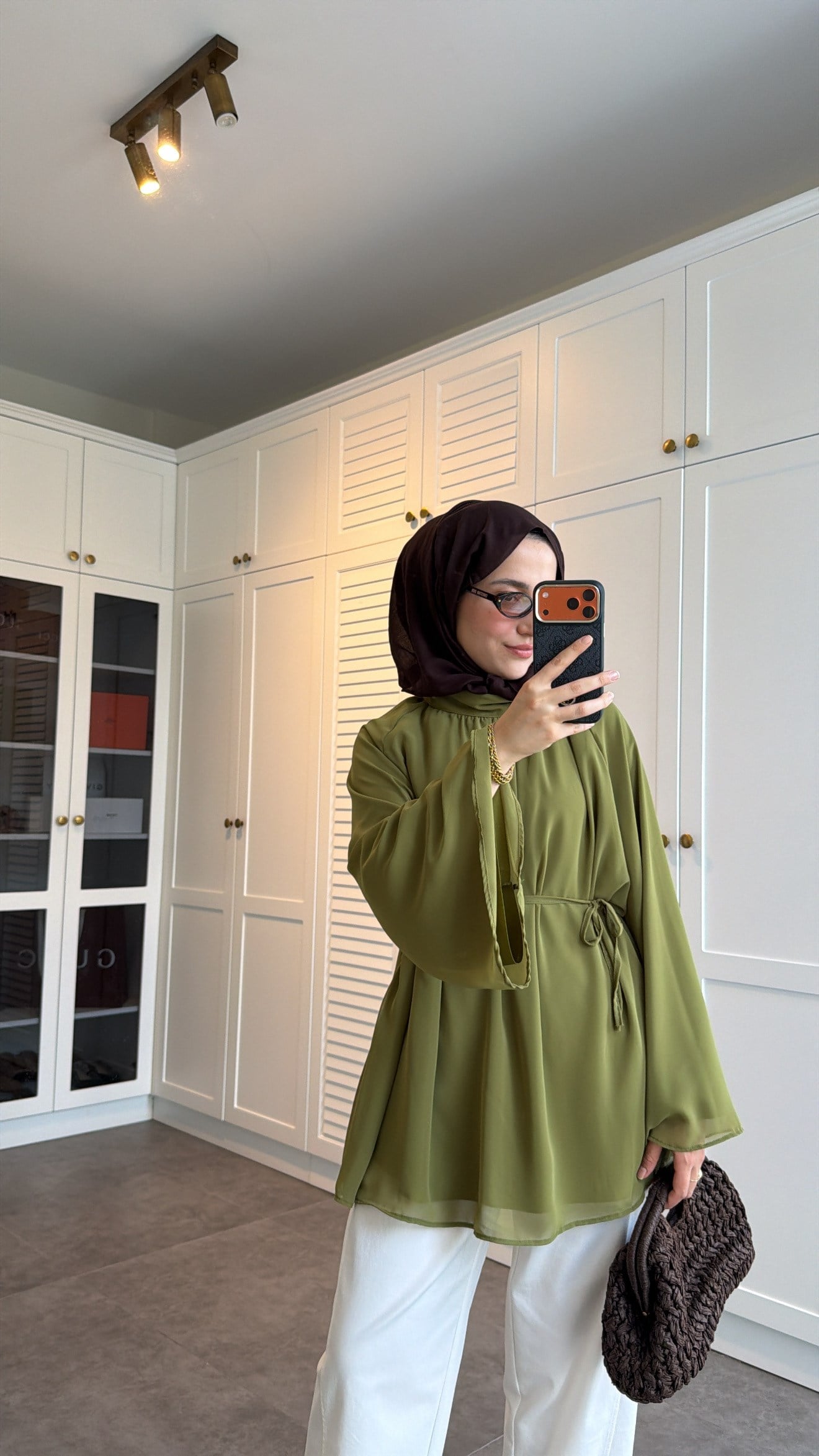 Şifon Dökümlü Bluz Olive