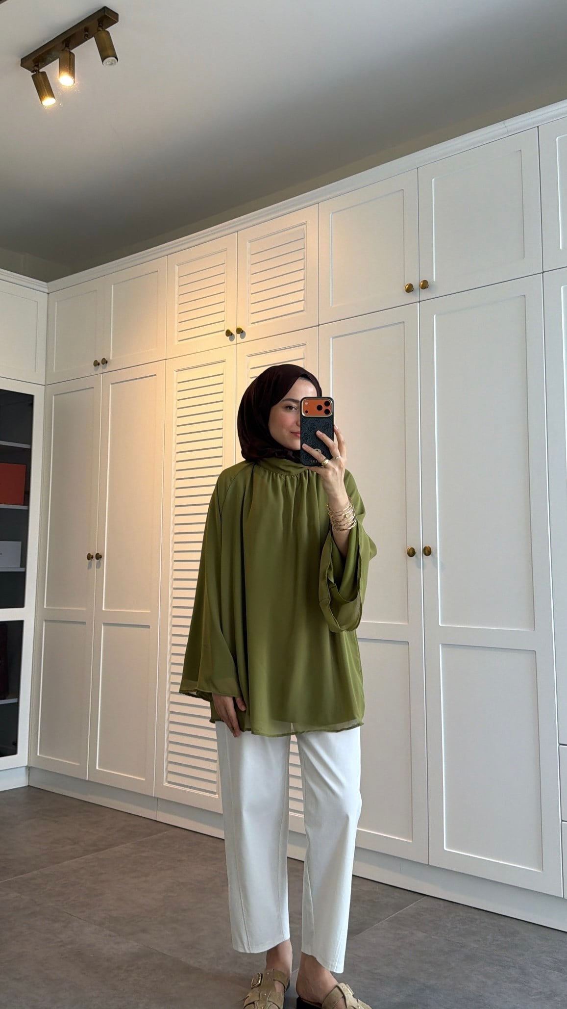 Şifon Dökümlü Bluz Olive