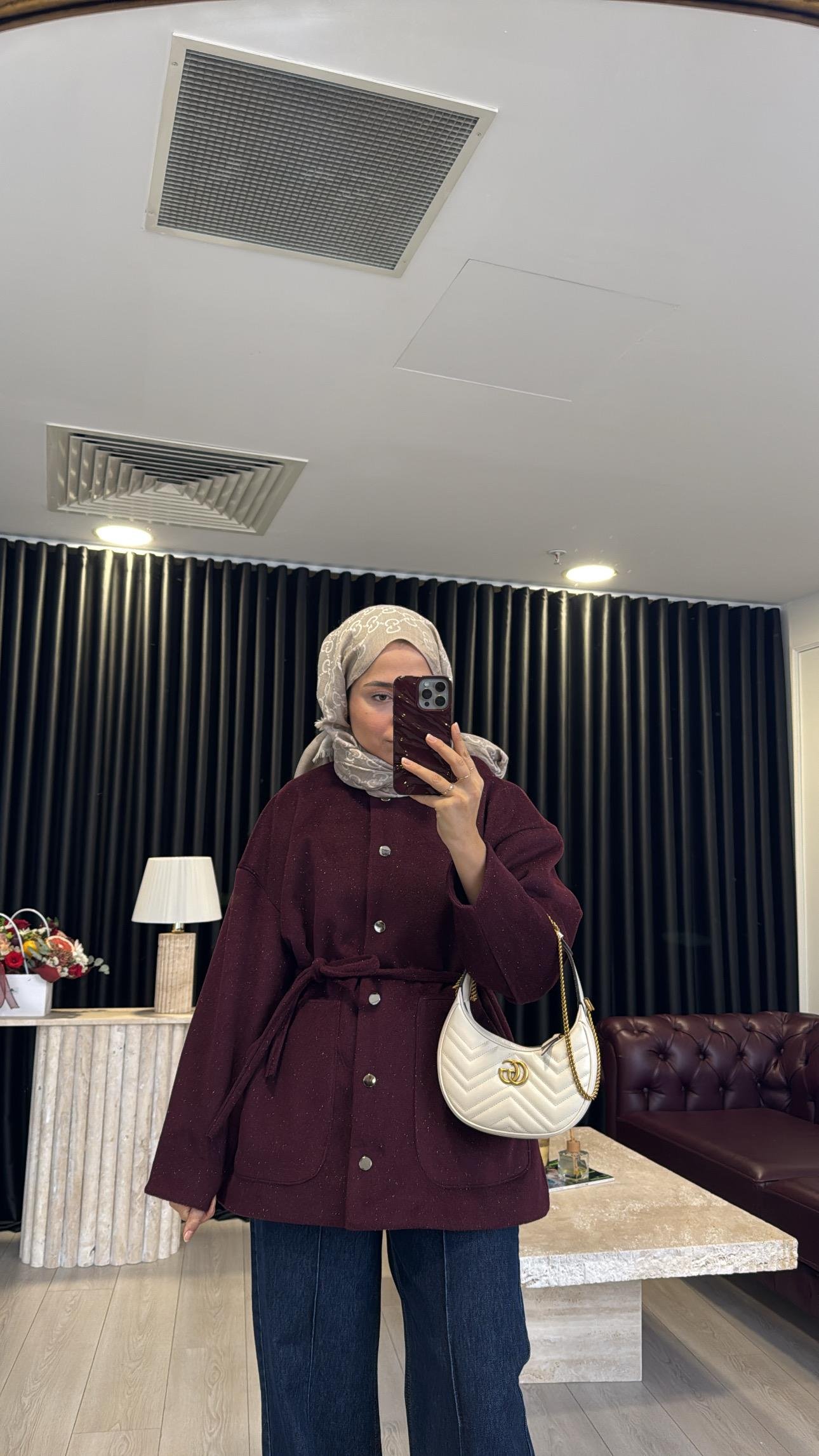 Simli Kaşe Kaban Bordo