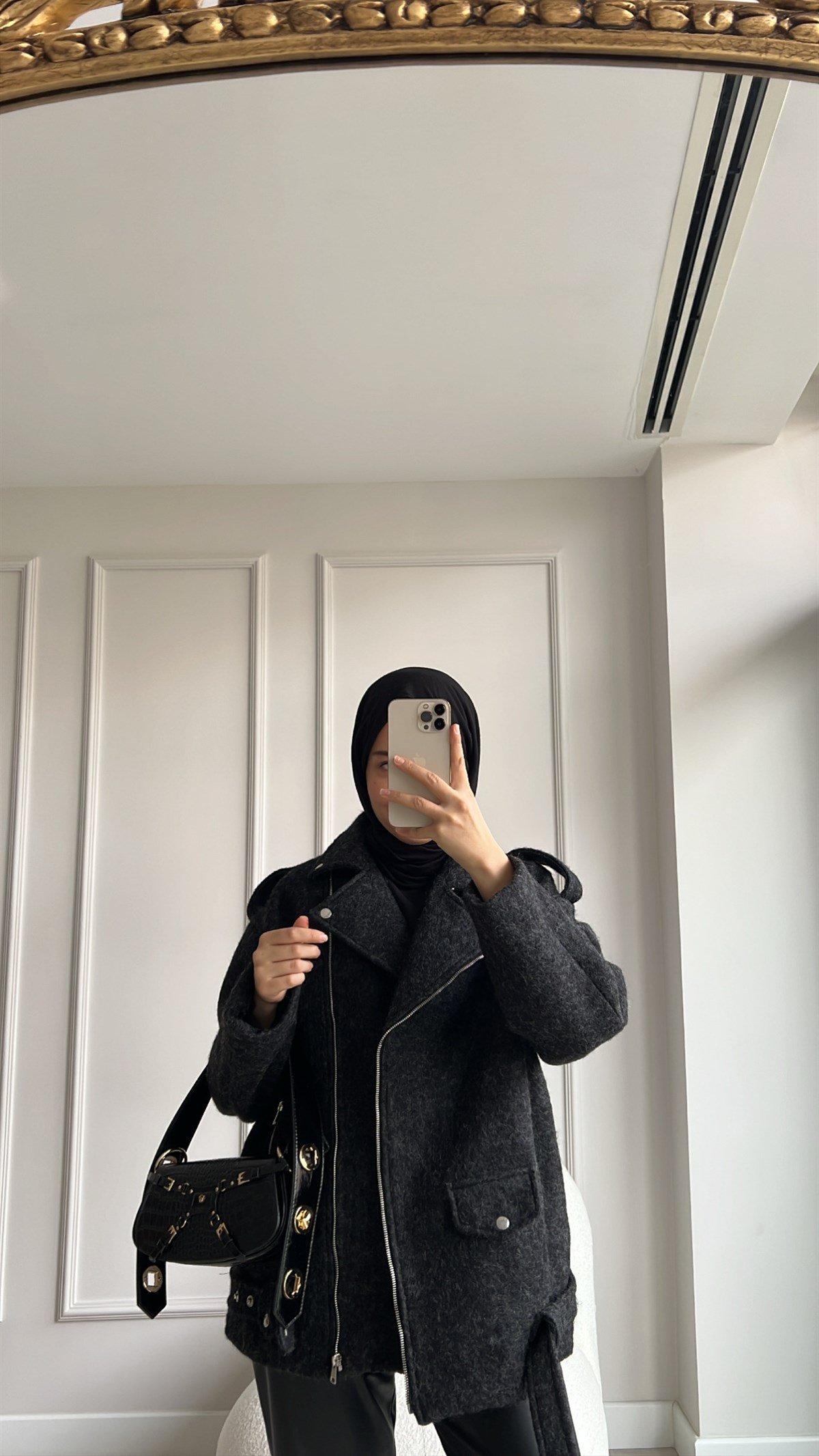Siyah Kaşe Biker Mont