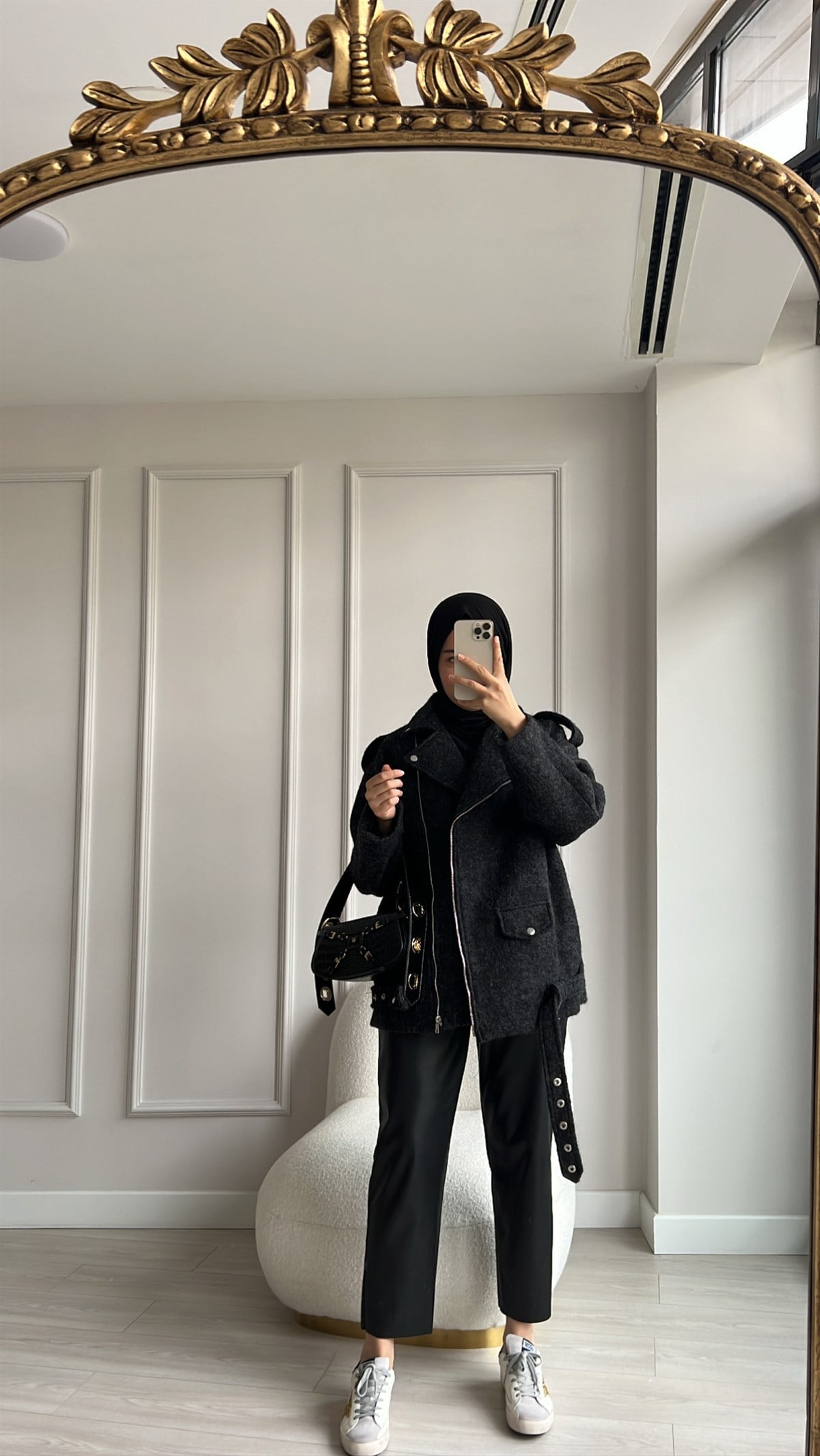 Siyah Kaşe Biker Mont