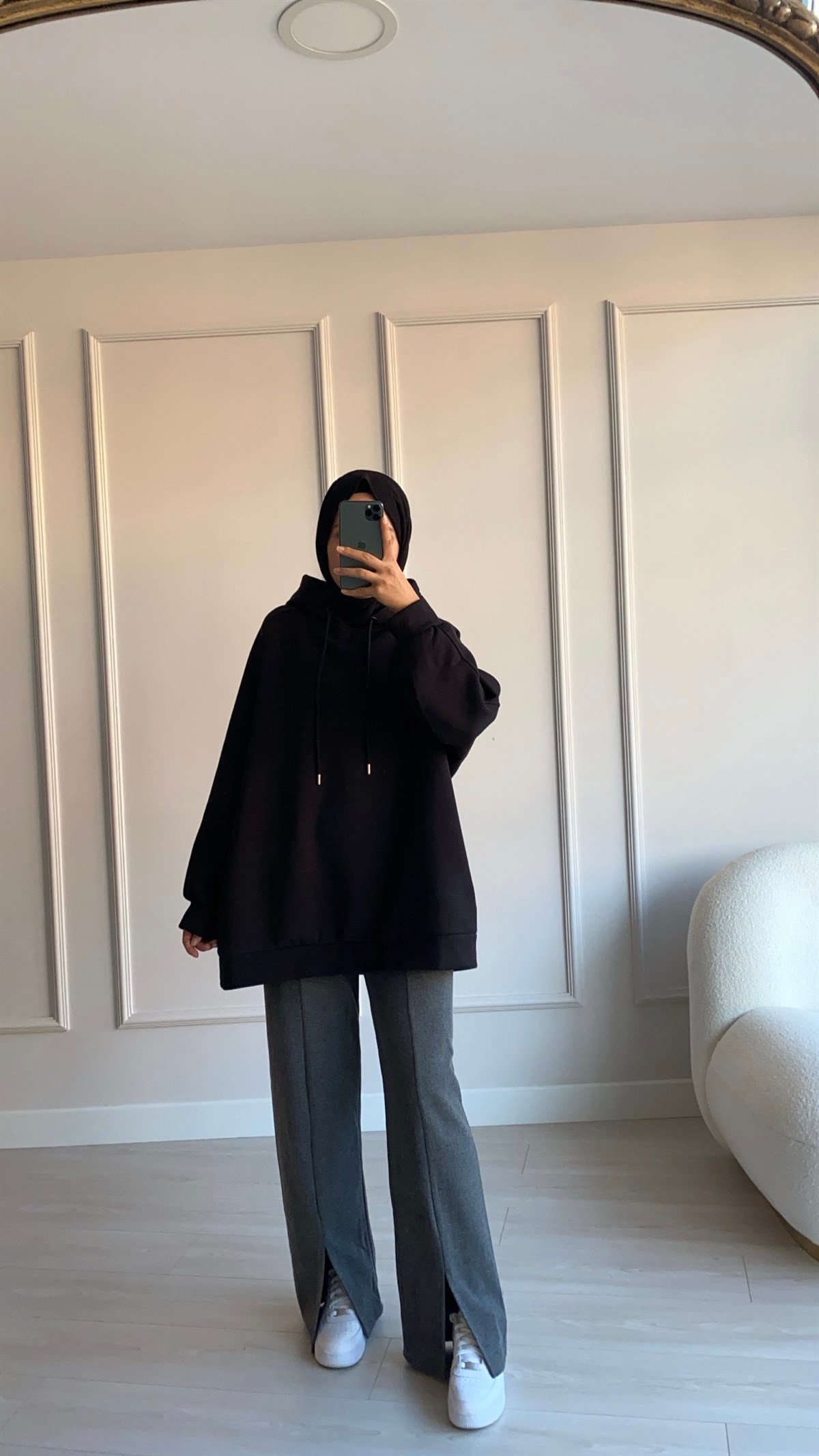Siyah Şardonlu Sweatshirt 