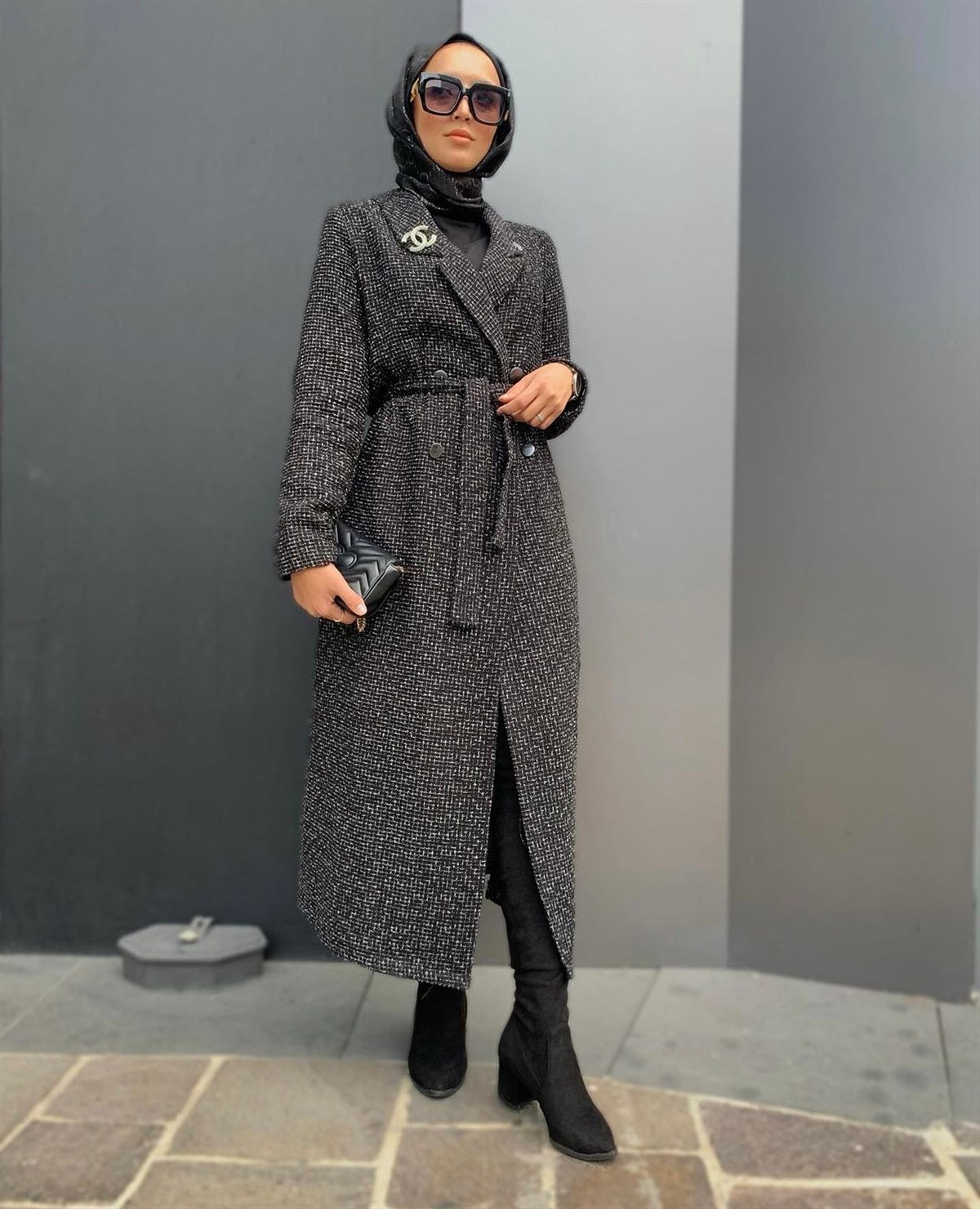 Siyah/Beyaz Kruvaze Yaka Ceket