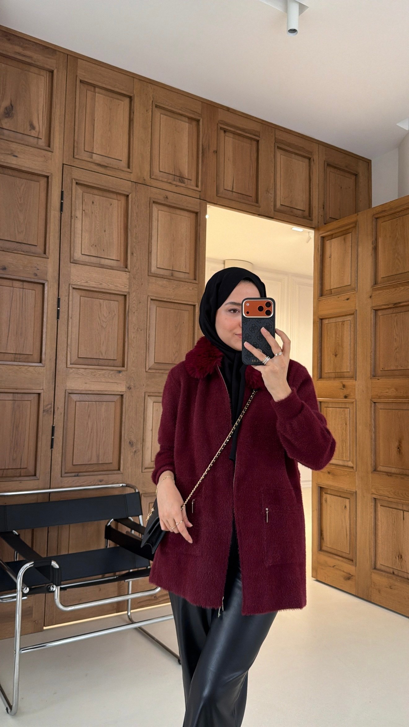 Soft Kürk Detaylı Hırka Burgonya