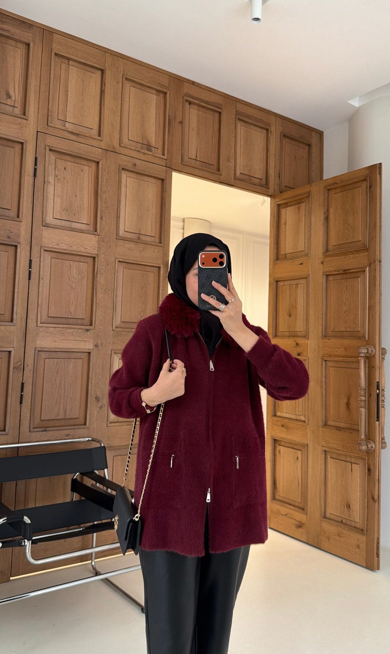 Soft Kürk Detaylı Hırka Burgonya