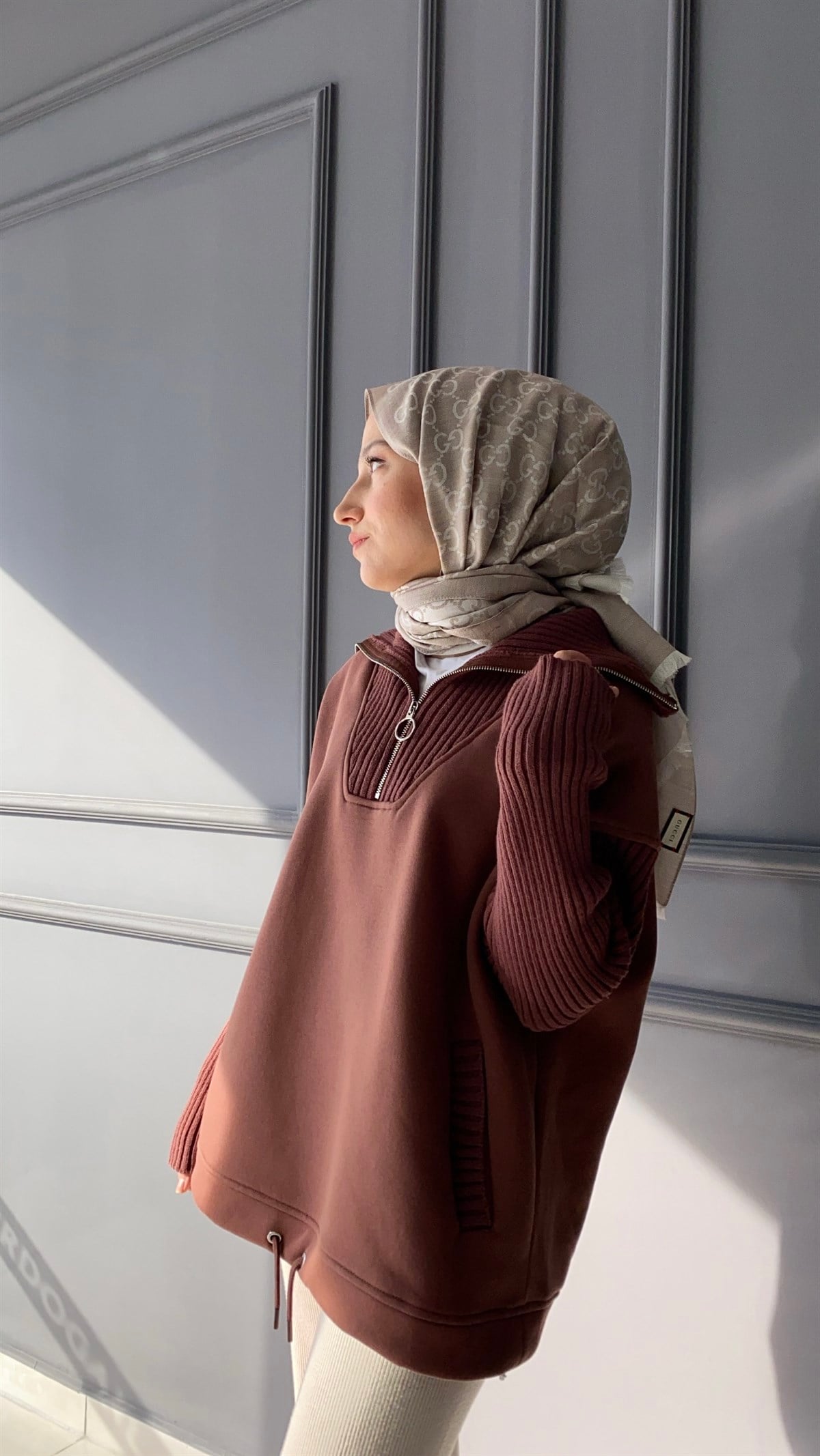 Triko Detaylı Kahve  Sweatshirt
