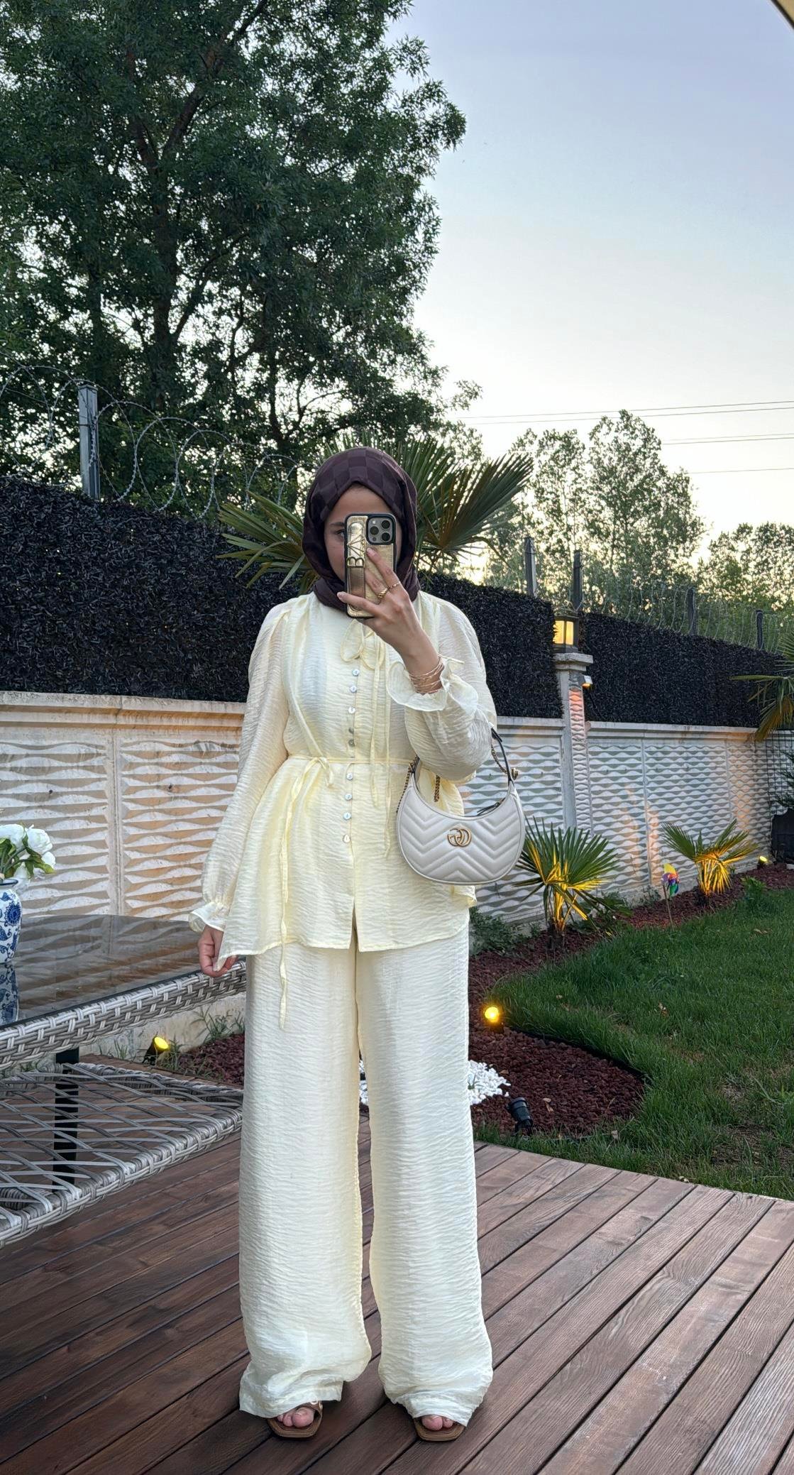 Tül Detaylı Takım Butter Yellow
