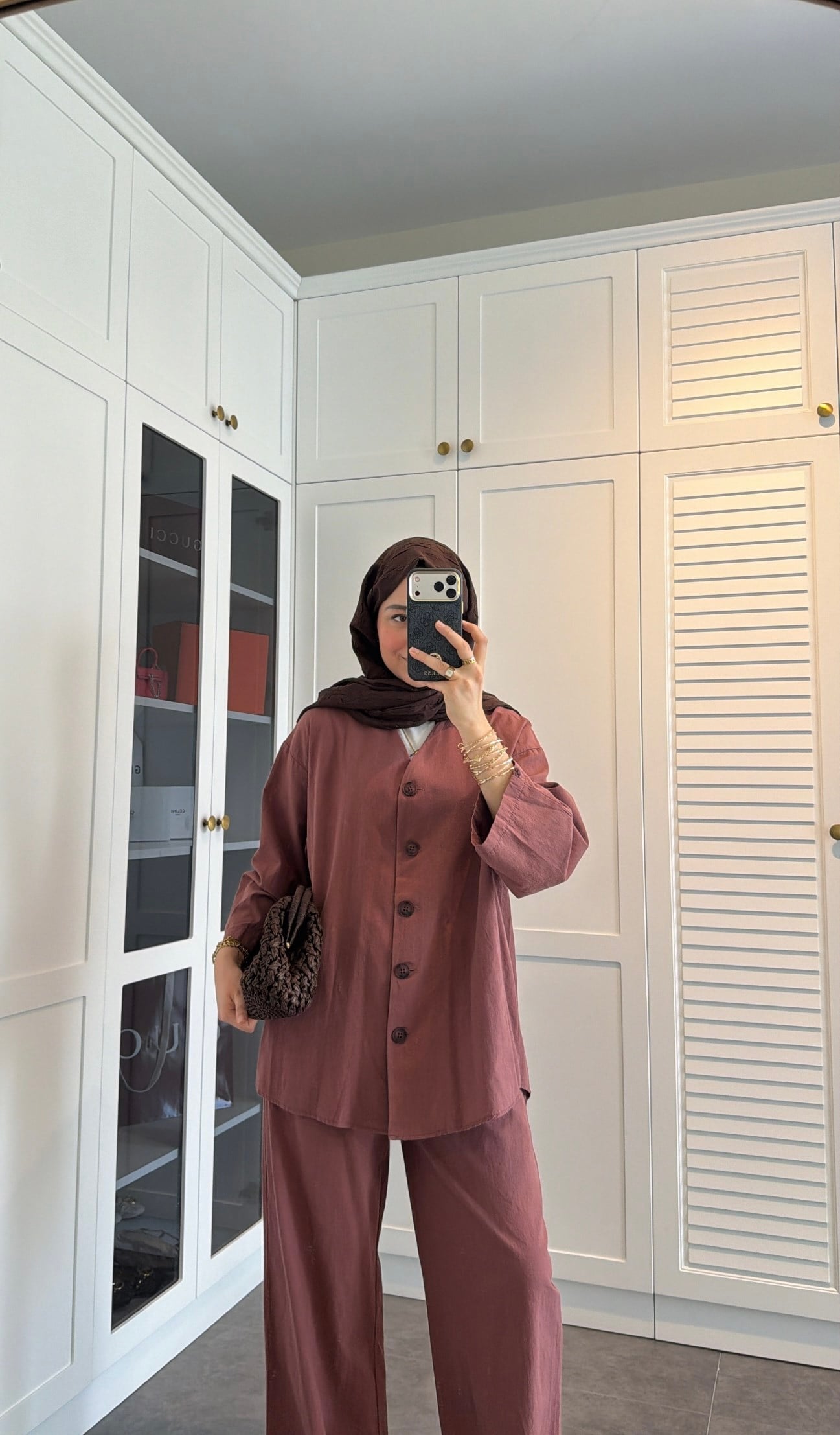 V Yaka Oversize Keten Takım Kiremit