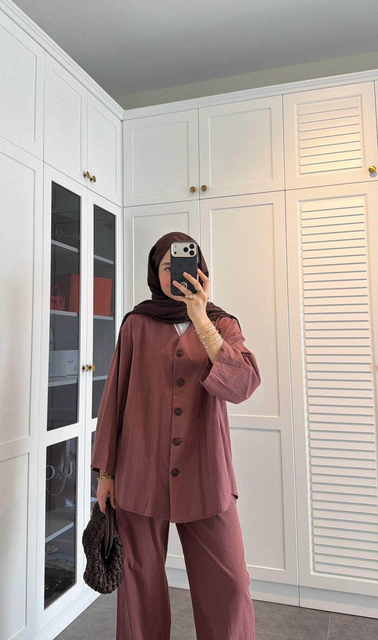 V Yaka Oversize Keten Takım Kiremit