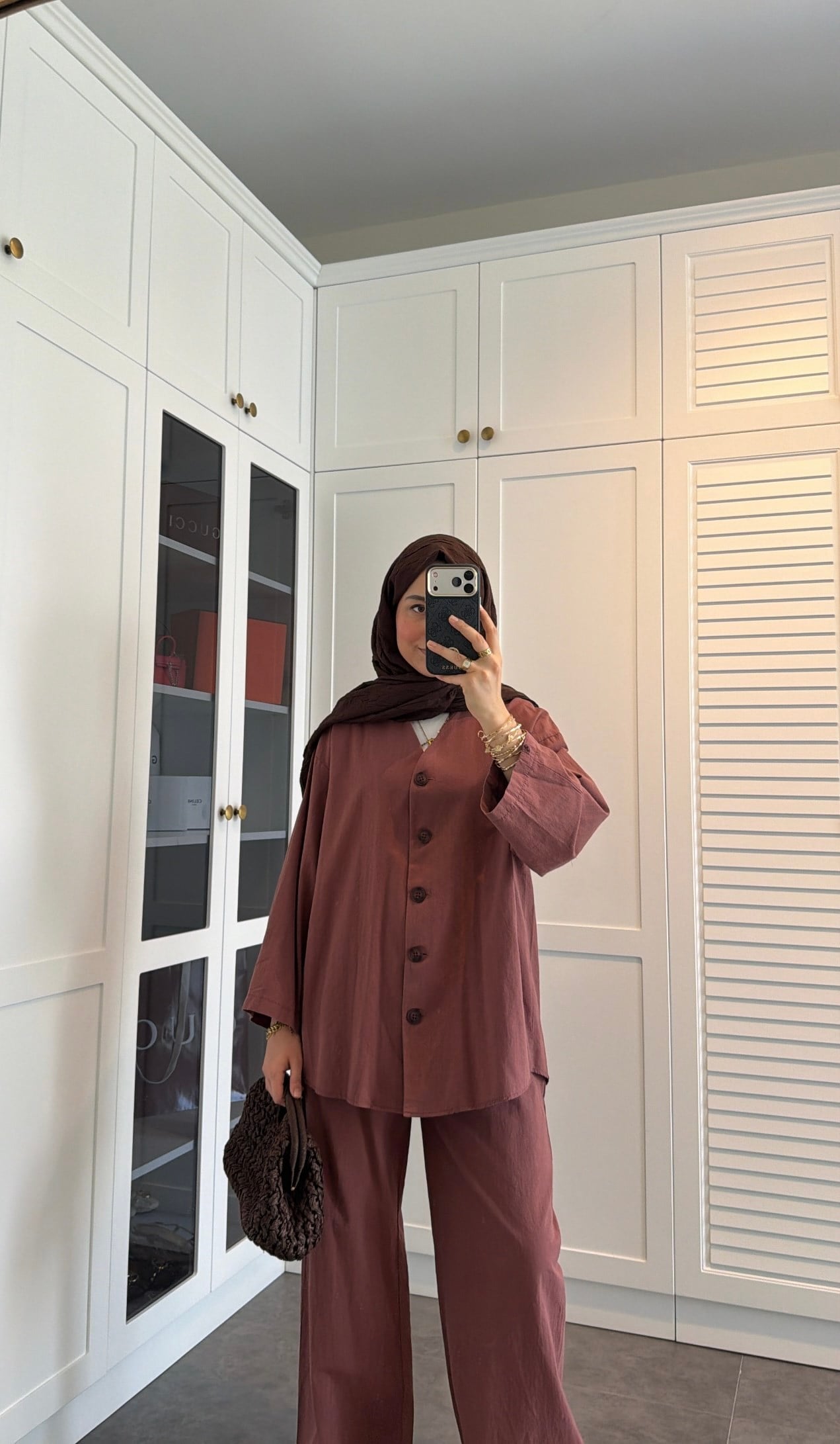 V Yaka Oversize Keten Takım Kiremit