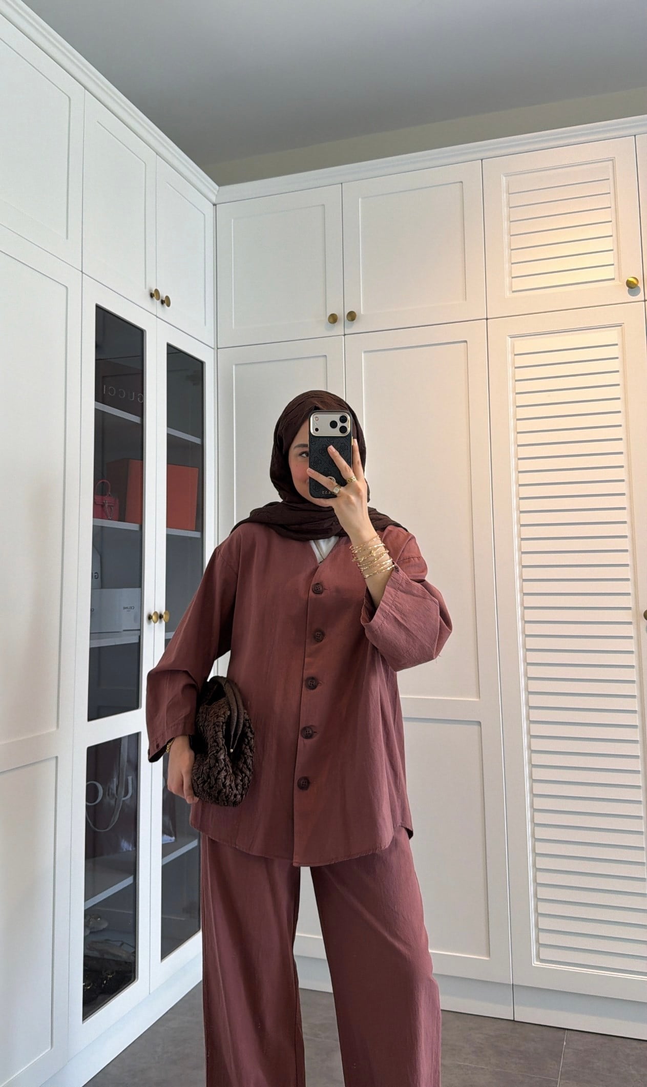 V Yaka Oversize Keten Takım Kiremit