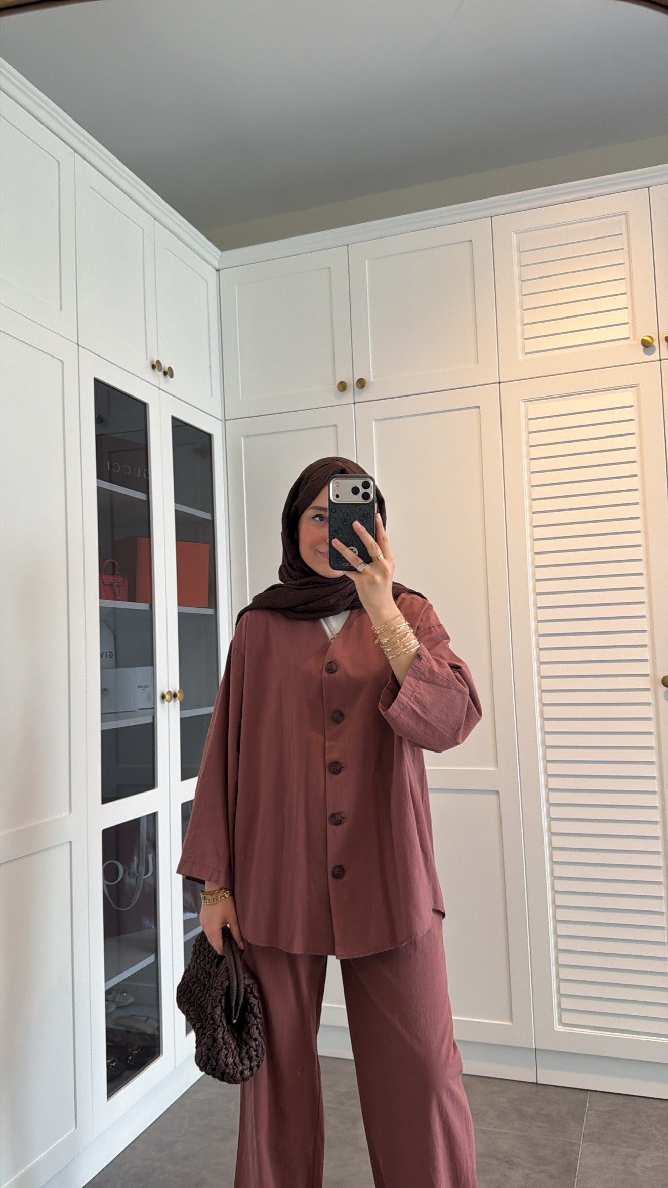 V Yaka Oversize Keten Takım Kiremit