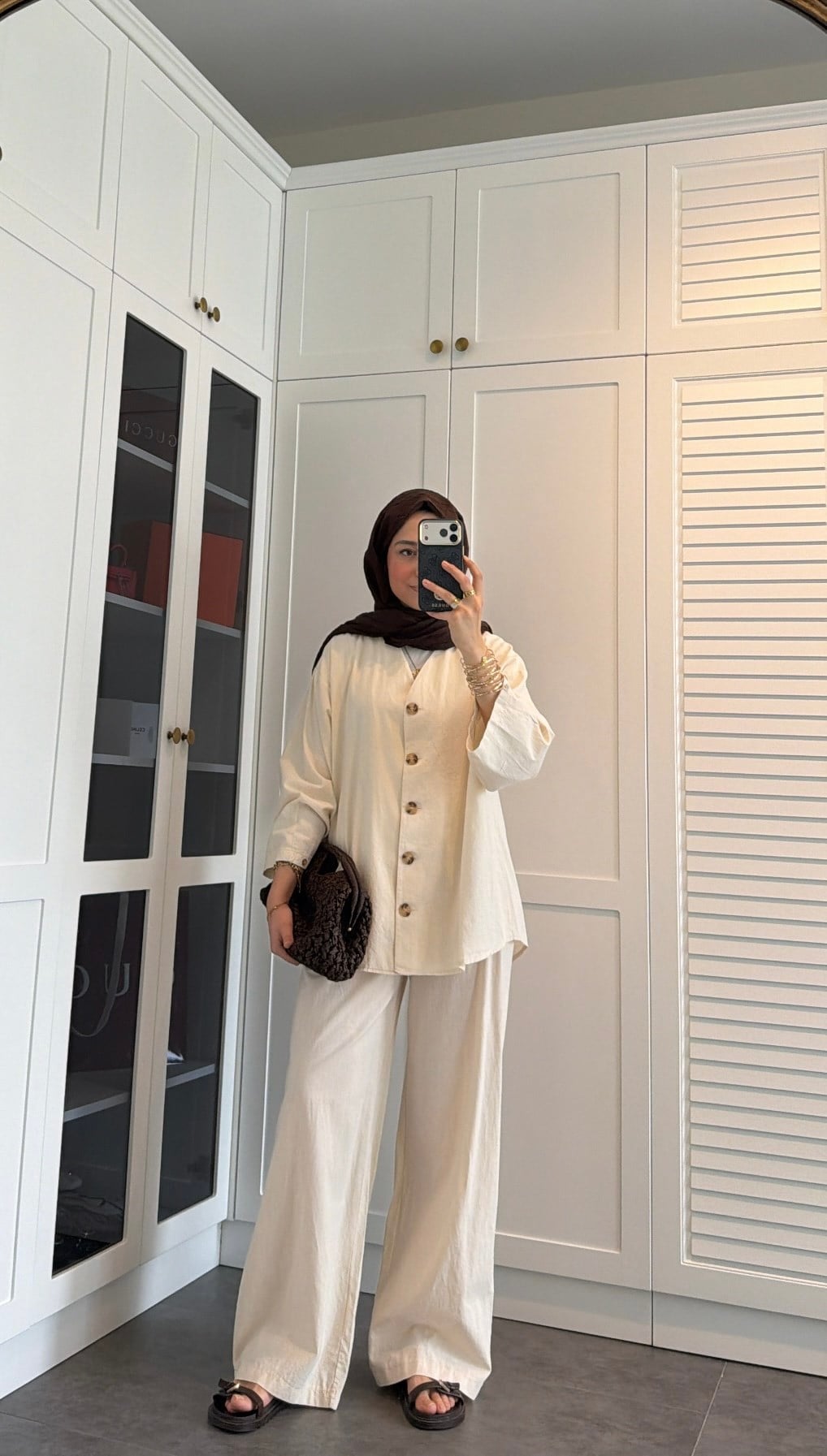 V Yaka Oversize Keten Takım Taş