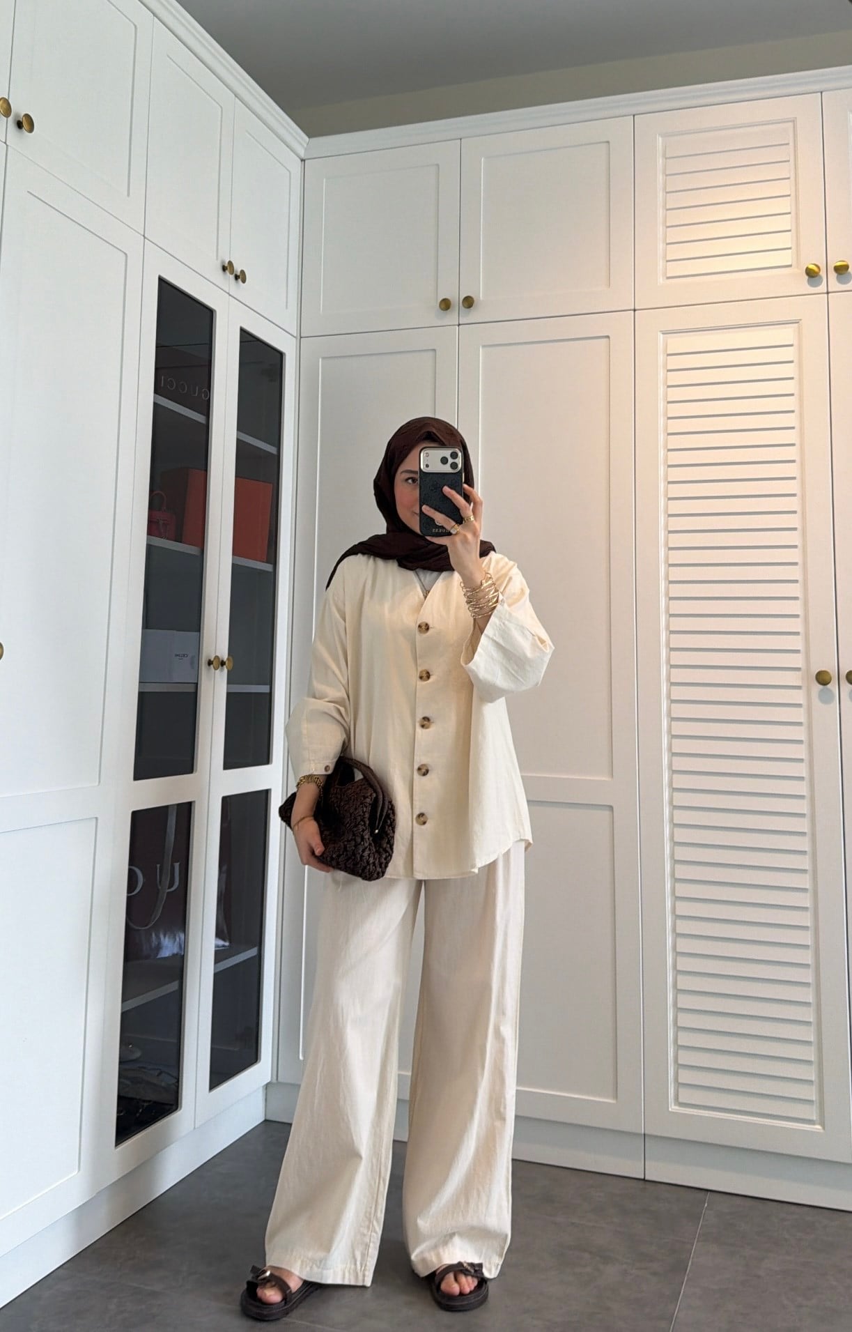 V Yaka Oversize Keten Takım Taş