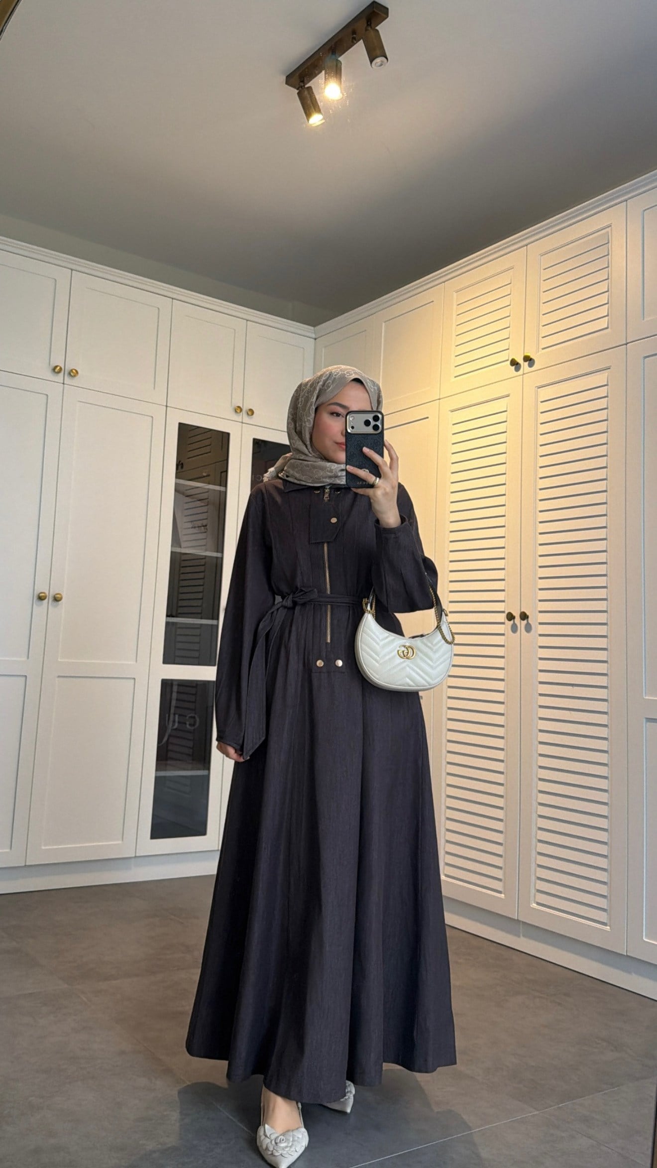 Venüs Kuşaklı Denim Elbise Kahve