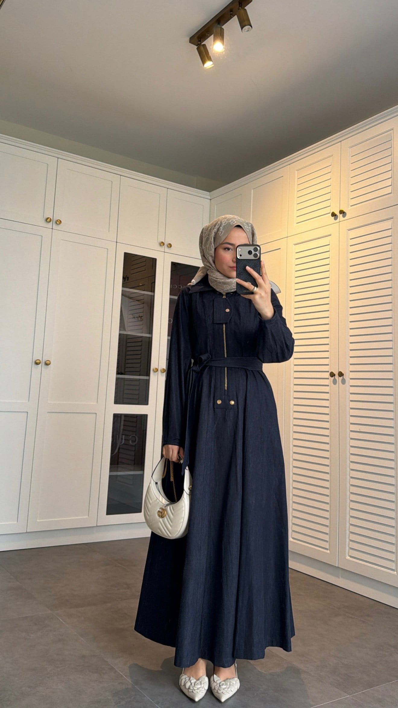 Venüs Kuşaklı Denim Elbise Lacivert