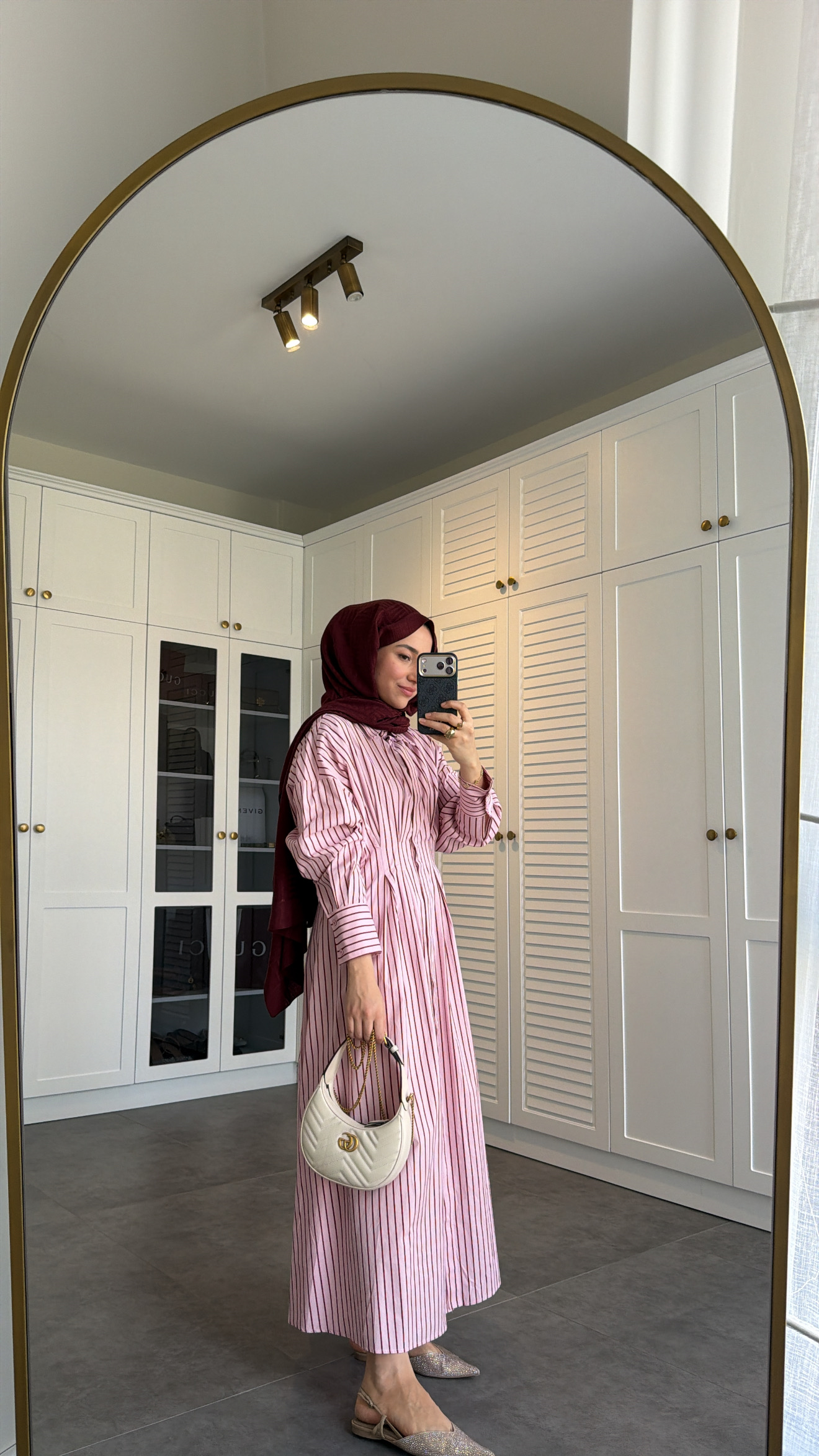 Vintage  Çizgili  Elbise Pembe