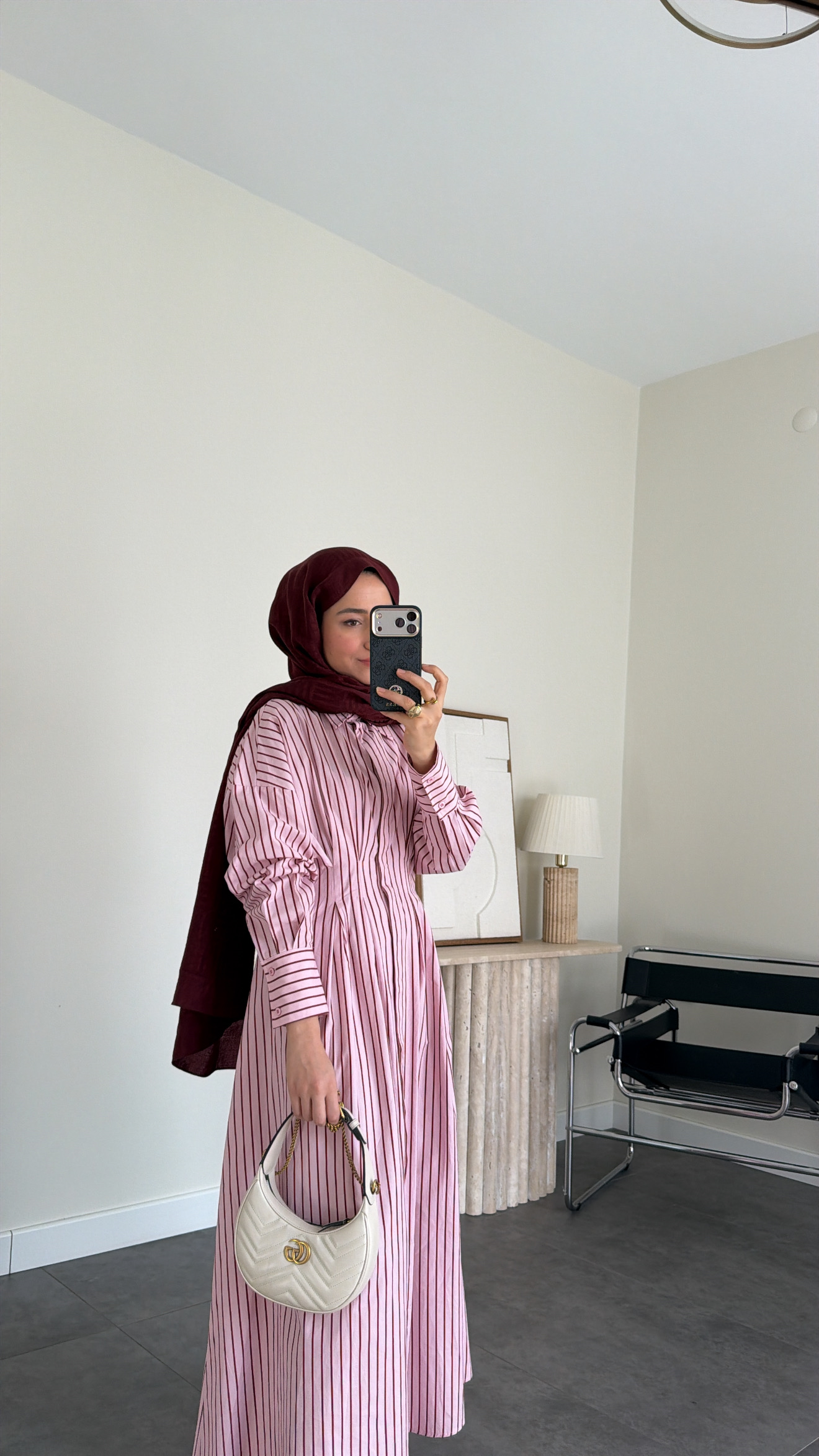 Vintage  Çizgili  Elbise Pembe
