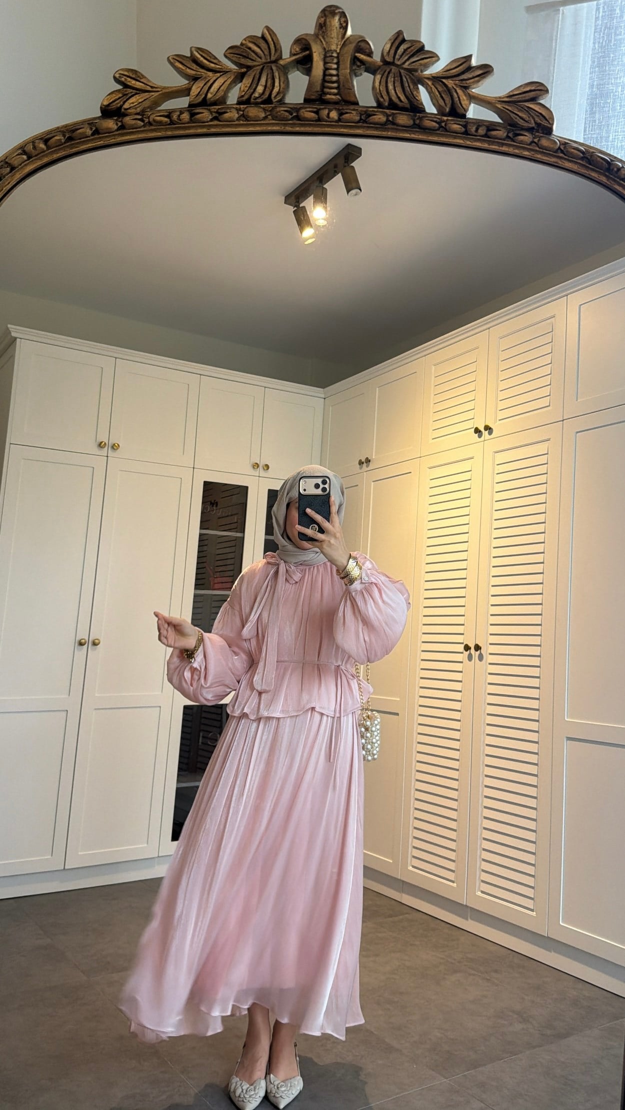 Yaka Detay Saten Tül Tasarım Takım  Pembe