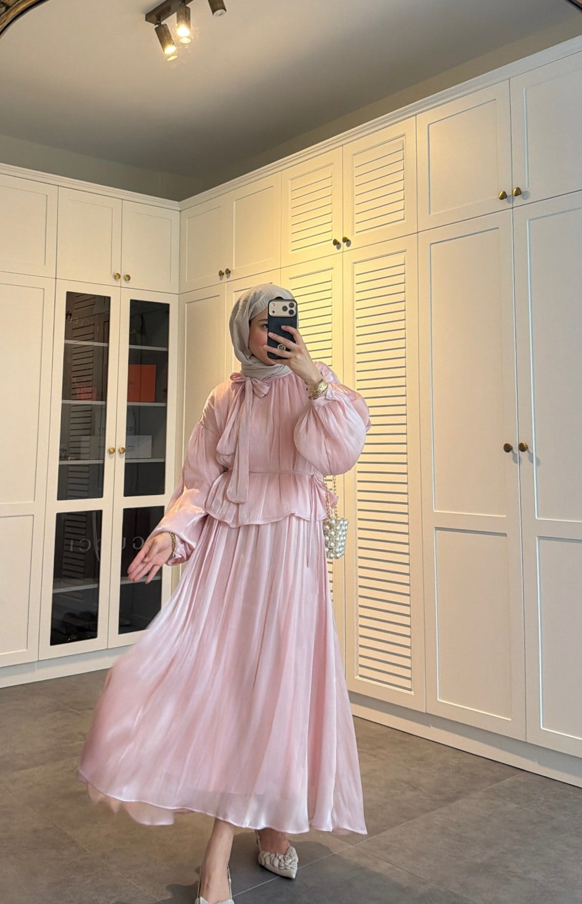 Yaka Detay Saten Tül Tasarım Takım  Pembe