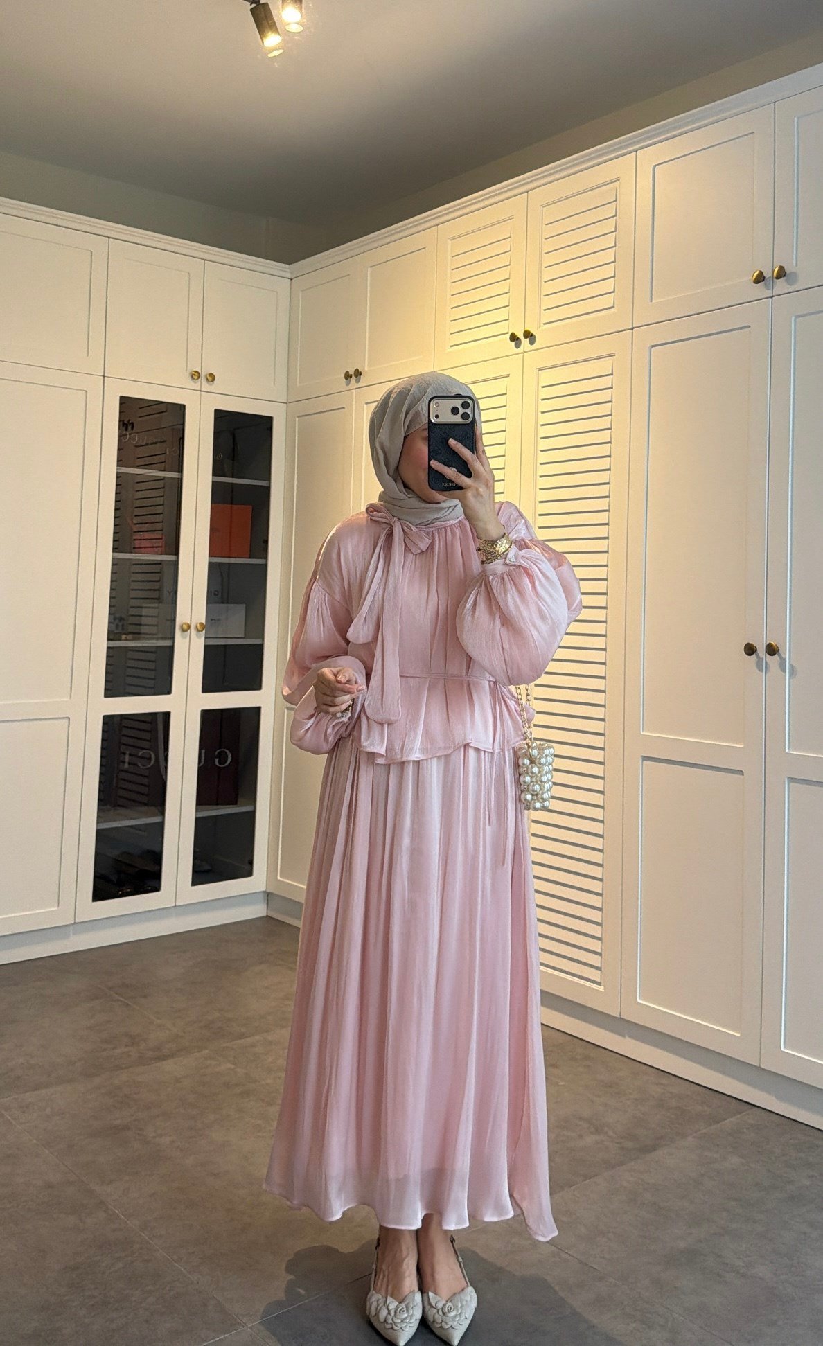 Yaka Detay Saten Tül Tasarım Takım  Pembe