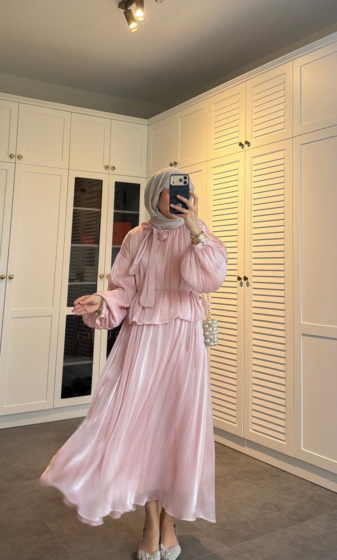 Yaka Detay Saten Tül Tasarım Takım  Pembe